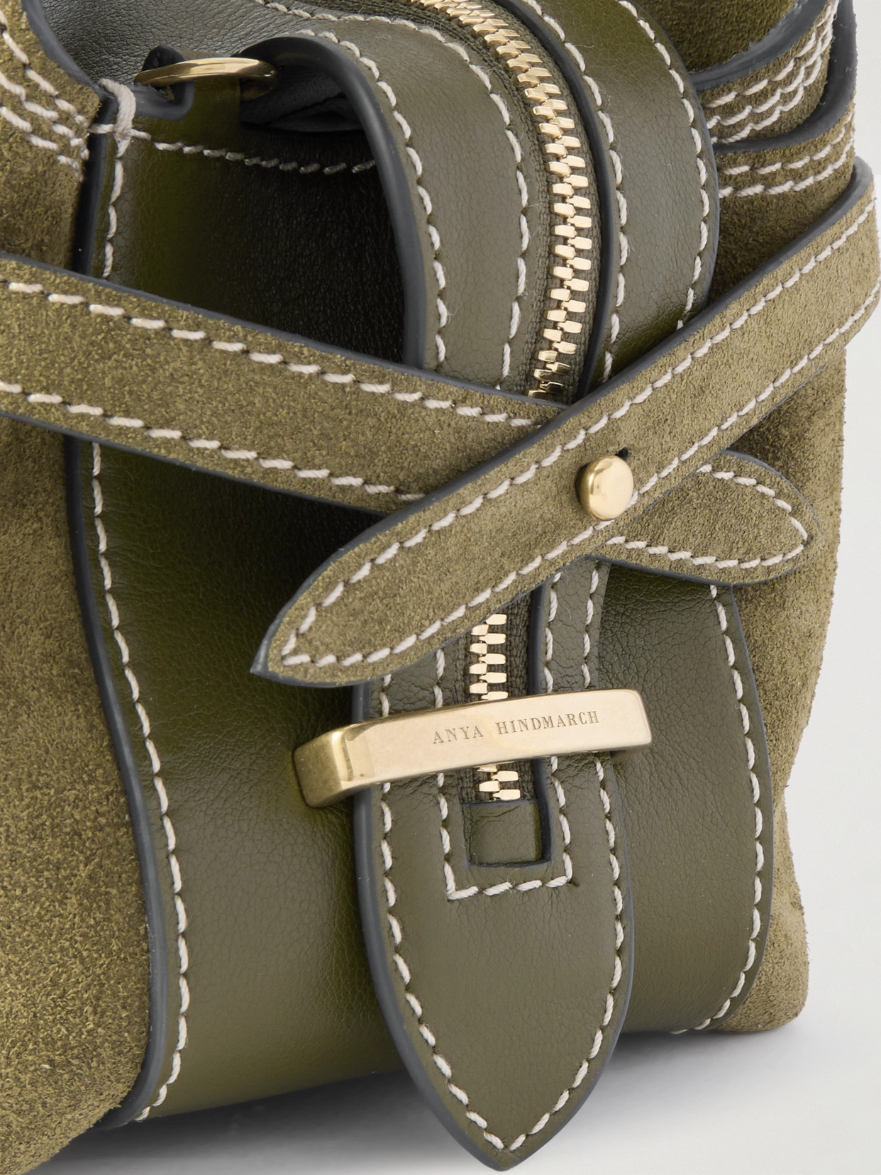 Anya Hindmarch Wilson Small Leather-trimmed Suede Shoulder Bag In Green