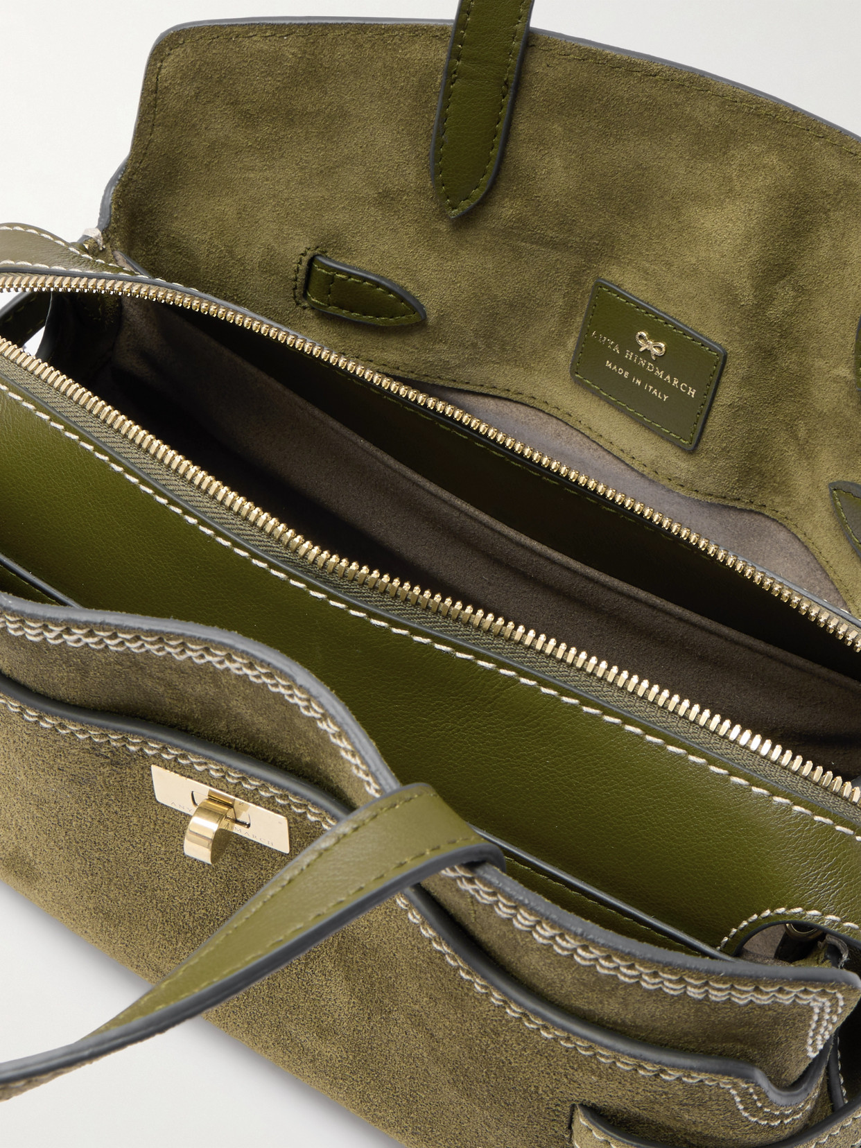 Anya Hindmarch Wilson Small Leather-trimmed Suede Shoulder Bag In Green