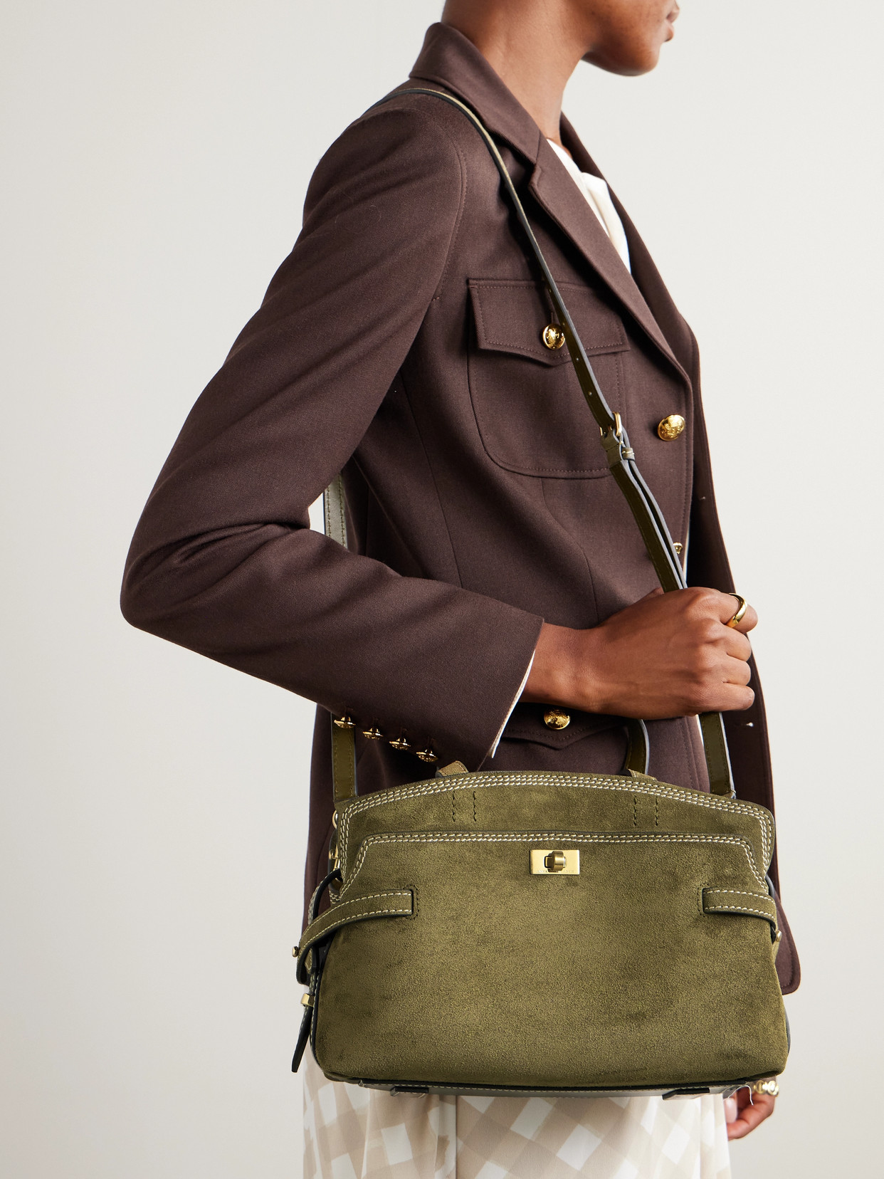 Anya Hindmarch Wilson Small Leather-trimmed Suede Shoulder Bag In Green