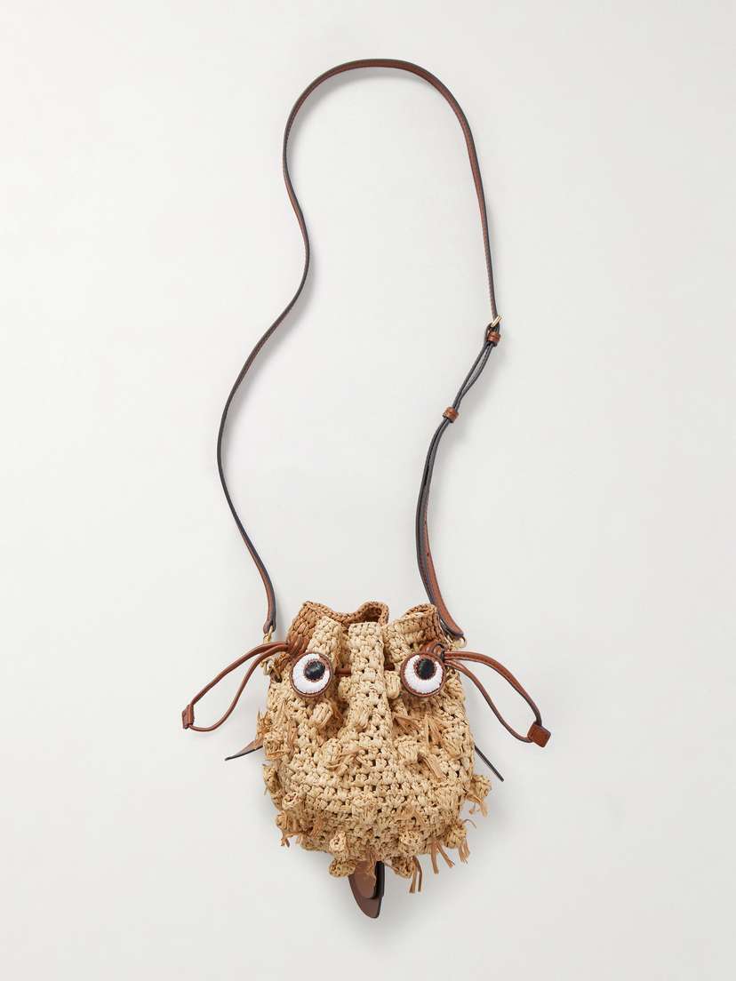 Anya Hindmarch Blowfish Leather-trimmed Raffia Shoulder Bag