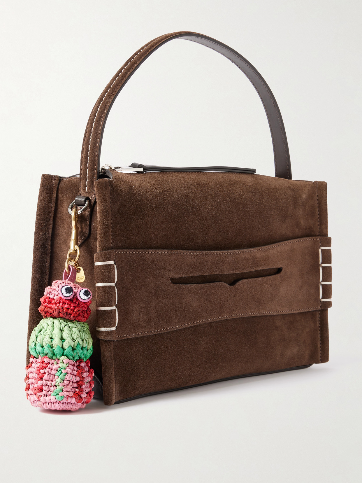 Anya Hindmarch Sea Urchin Leather-trimmed Raffia Bag Charm In Multi