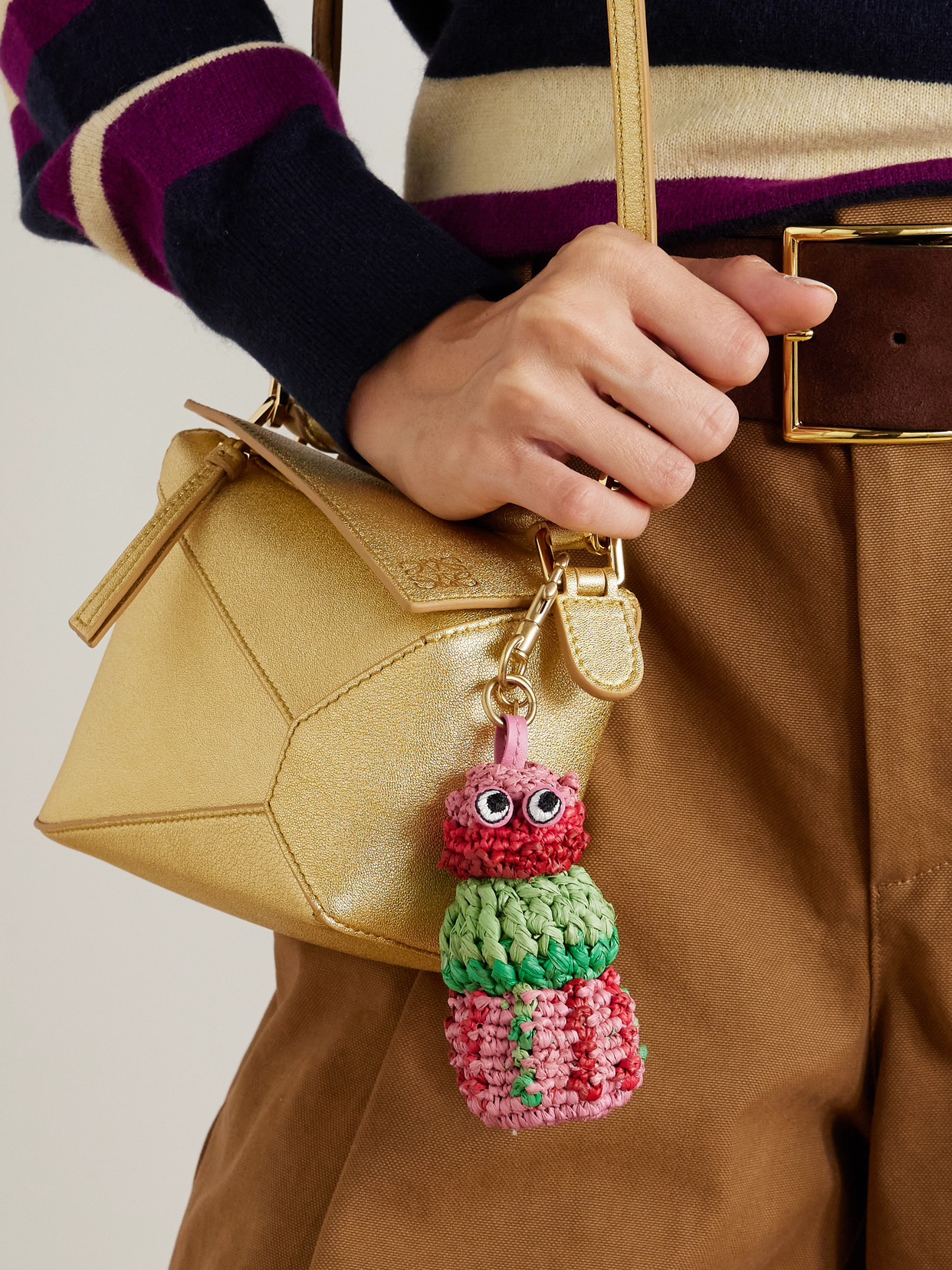 Anya Hindmarch Sea Urchin Leather-trimmed Raffia Bag Charm In Multi