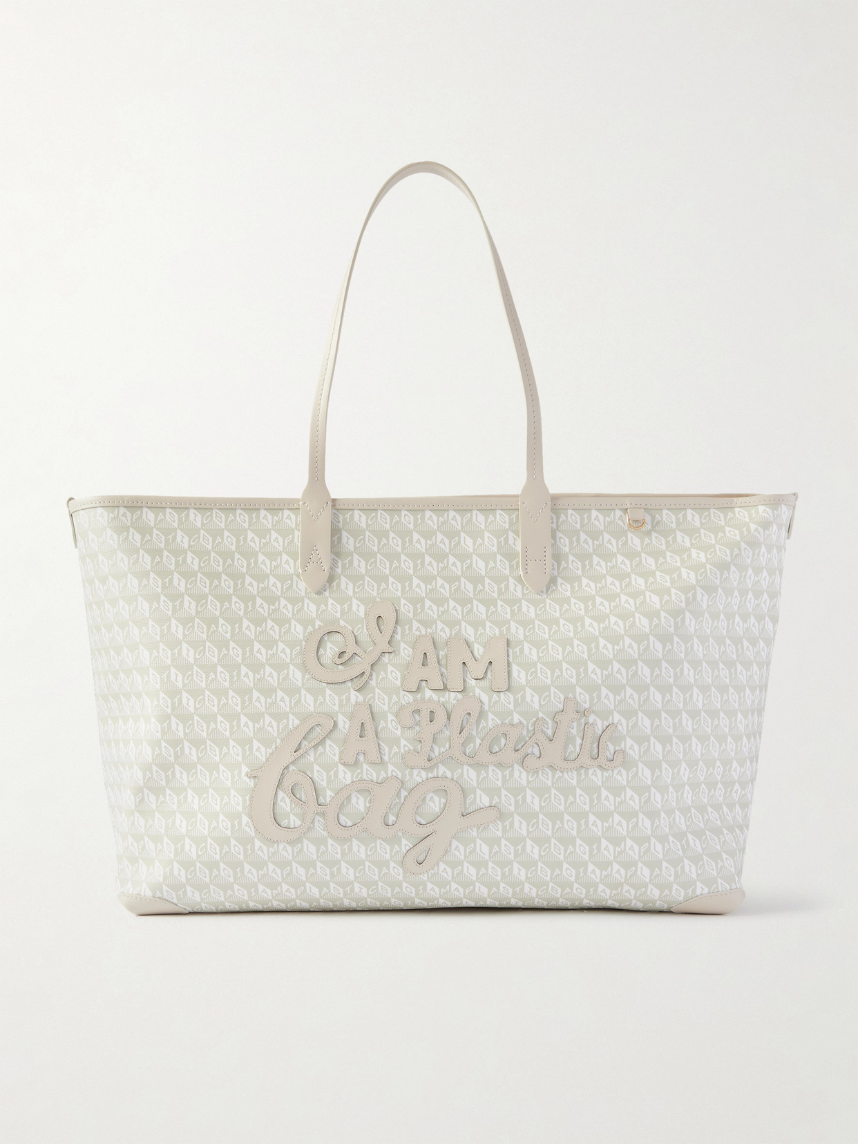 Anya Hindmarch I Am A Plastic Bag Leather-trimmed Tote In White