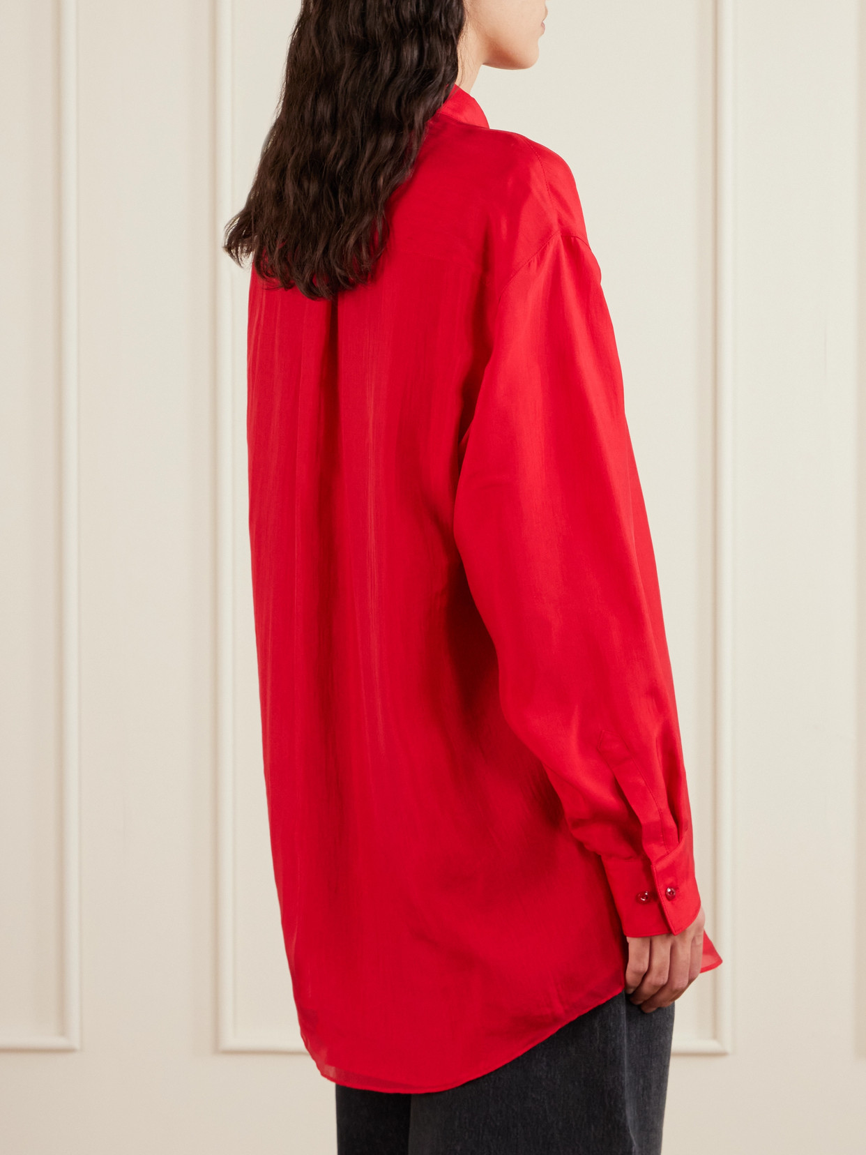 Lemaire Oversized Organic Silk-satin Shirt In Red