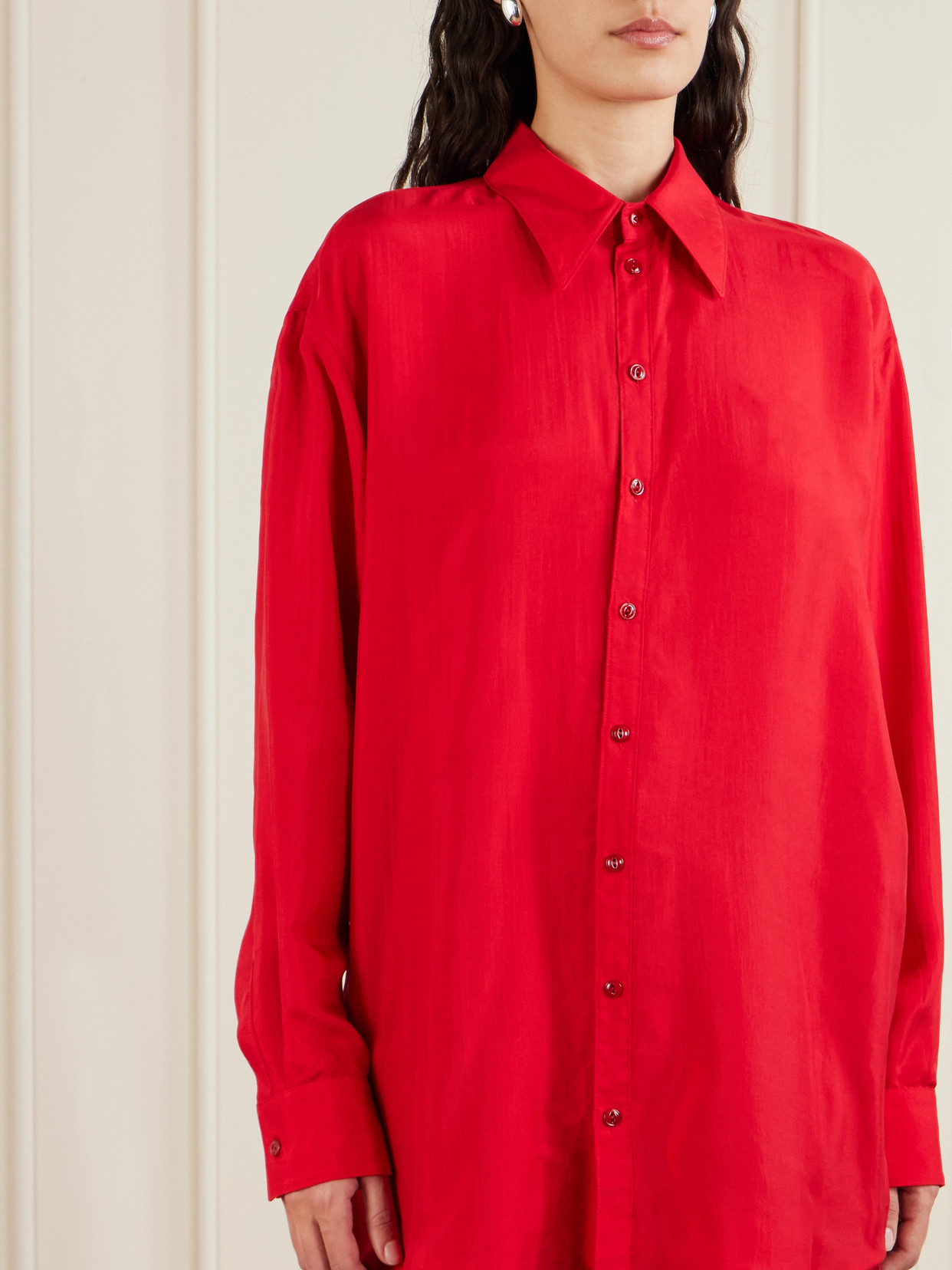 Lemaire Oversized Organic Silk-satin Shirt In Red