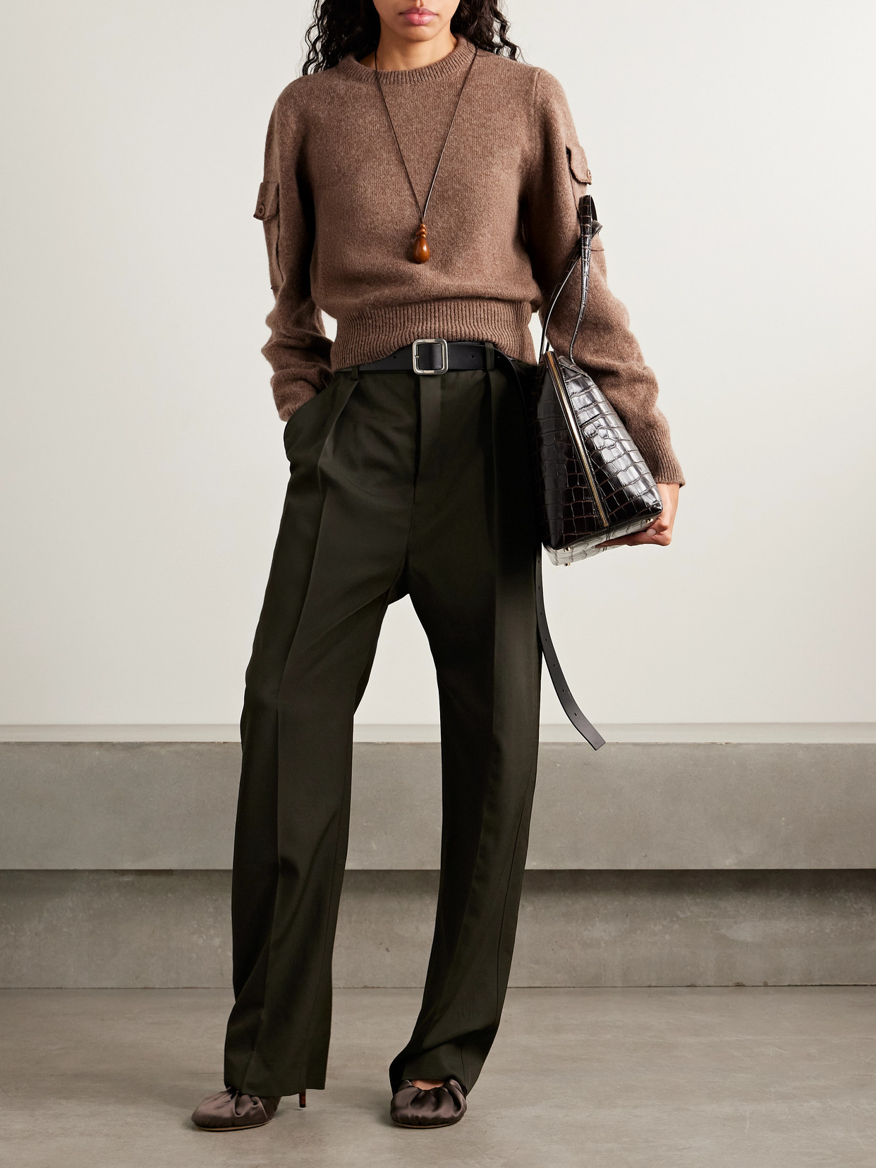 Lemaire Pleated Wool-blend Twill Pants In Animal Print