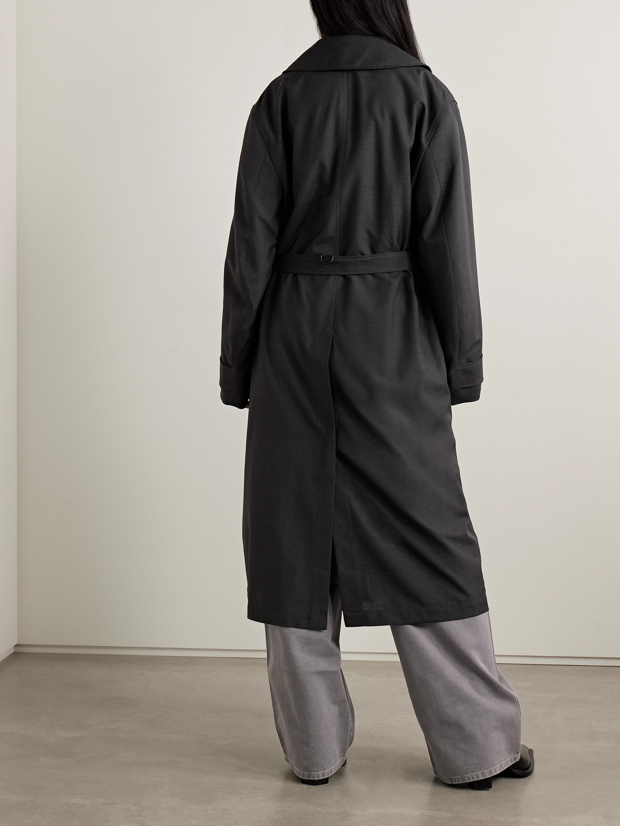 Lemaire Double-breasted Canvas Trench Coat In Gray