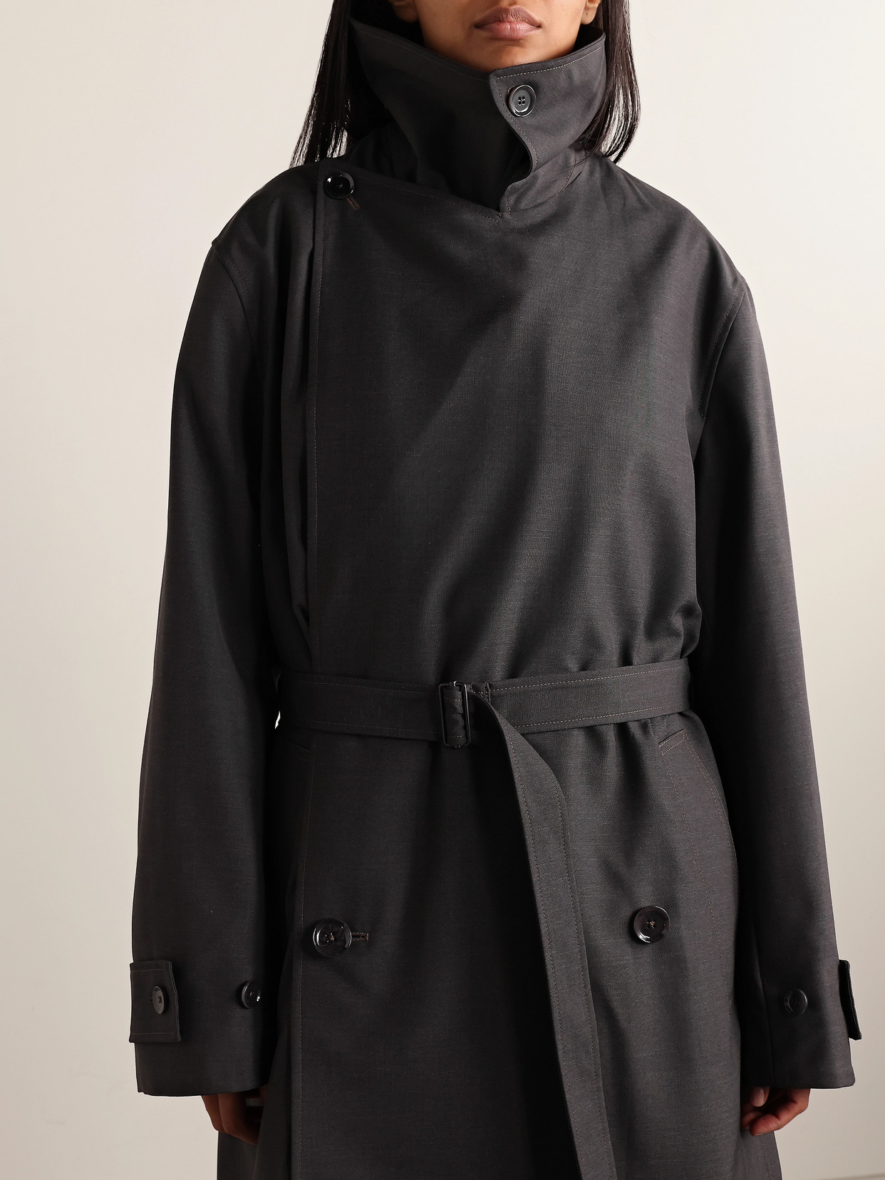 Lemaire Double-breasted Canvas Trench Coat In Gray