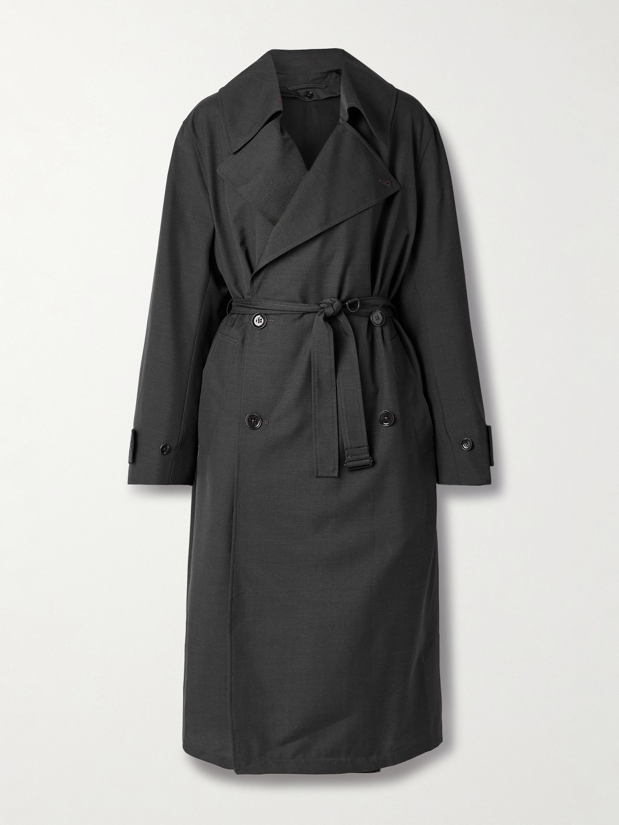 Lemaire Double-breasted Canvas Trench Coat In Gray