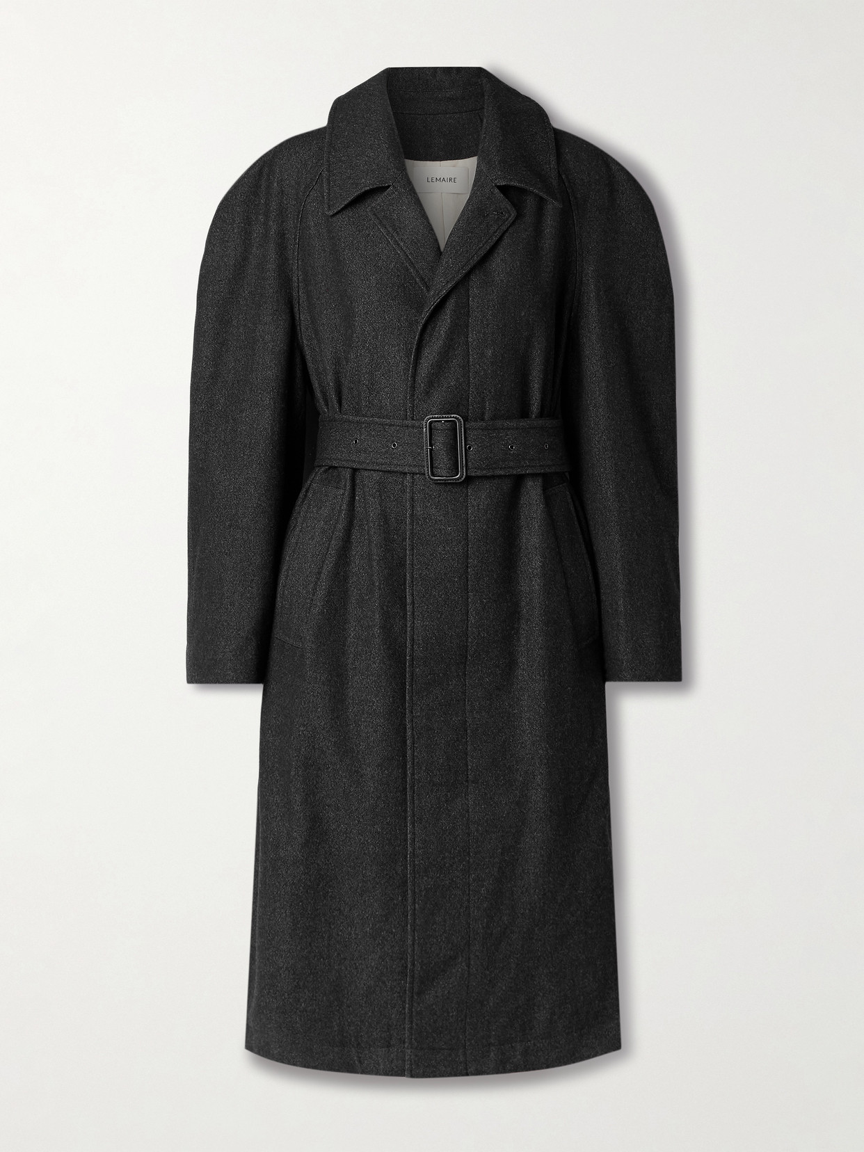 Lemaire Belted Wool And Cotton-blend Coat In Gray