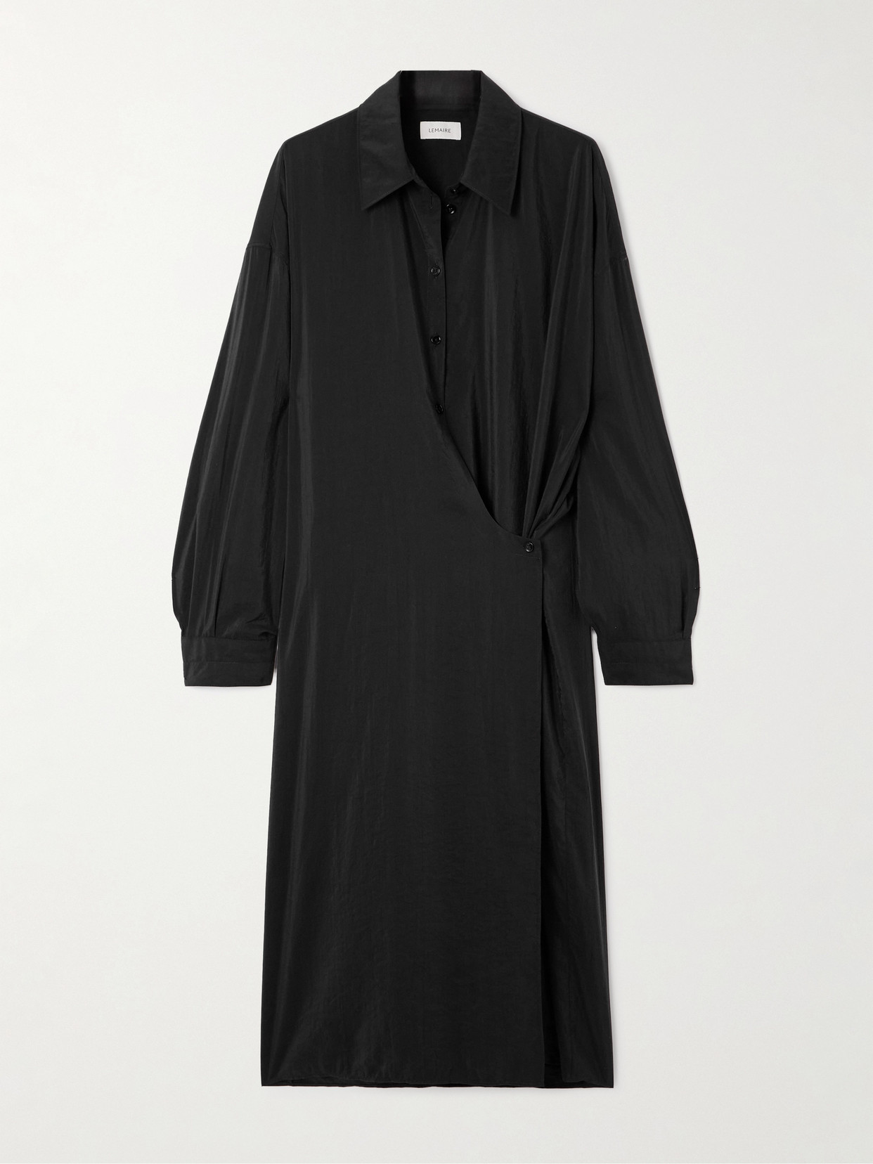 Lemaire Twisted Crinkled Silk-blend Wrap Midi Dress In Brown