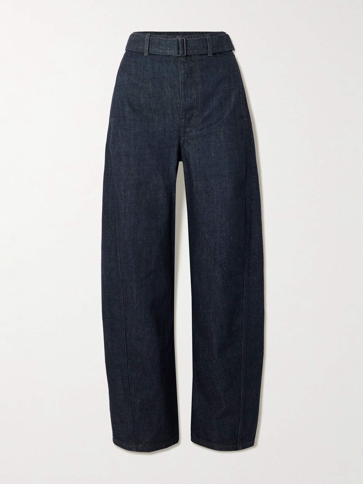 Lemaire Twisted Belted Mid-rise Barrel-leg Jeans In Blue