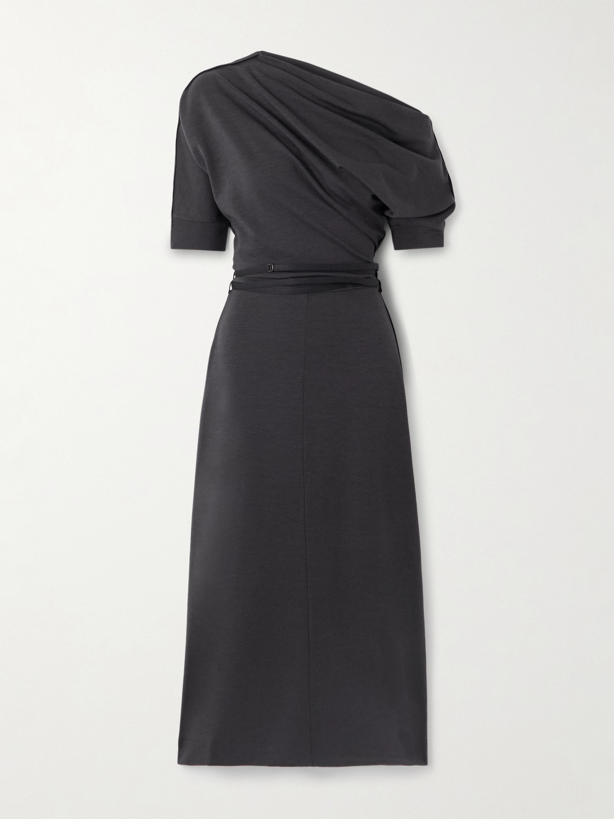 Lemaire Twisted Off-the-shoulder Jersey Midi Dress In Gray