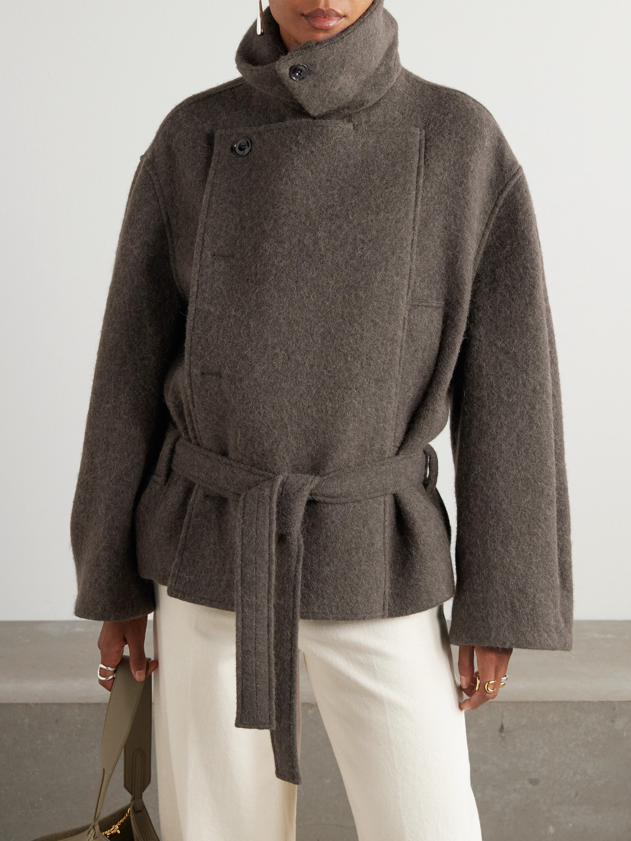Lemaire Belted Wool And Alpaca-blend Coat In Neutral