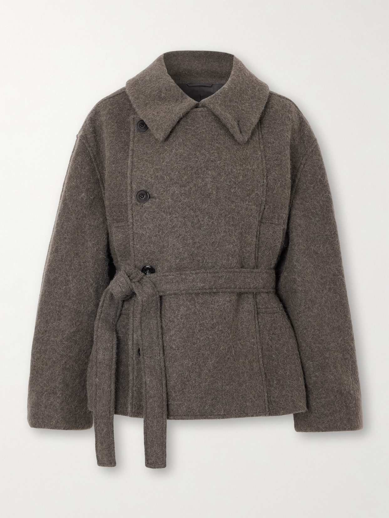 Lemaire Belted Wool And Alpaca-blend Coat In Green