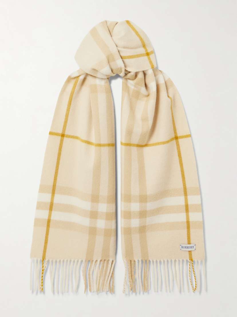 Burberry Fringed Checked Cashmere Scarf
