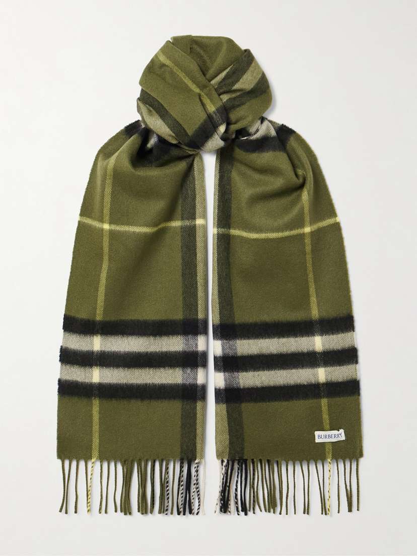 Burberry Fringed Checked Cashmere Scarf