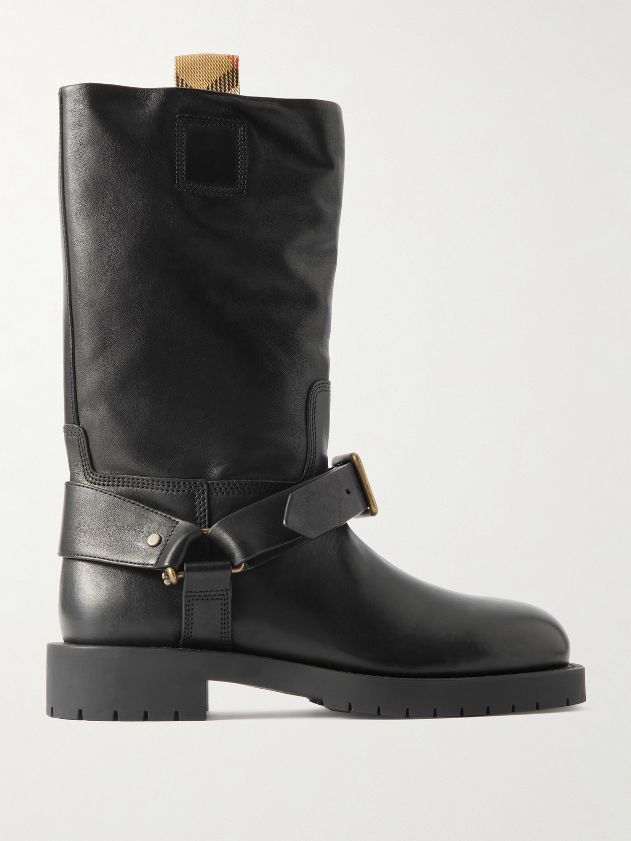 Burberry Buckled Leather Boots In Black