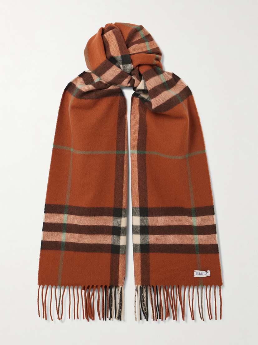 Burberry Fringed Checked Cashmere Scarf