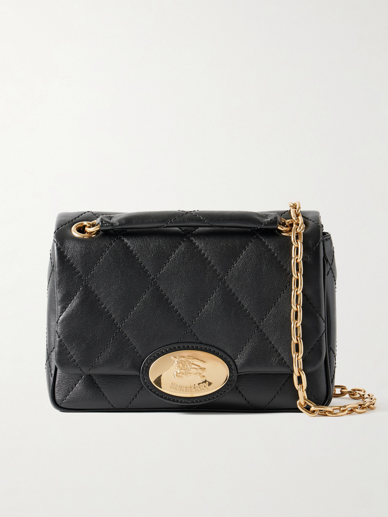 Burberry Embellished Quilted Leather Shoulder Bag In Black