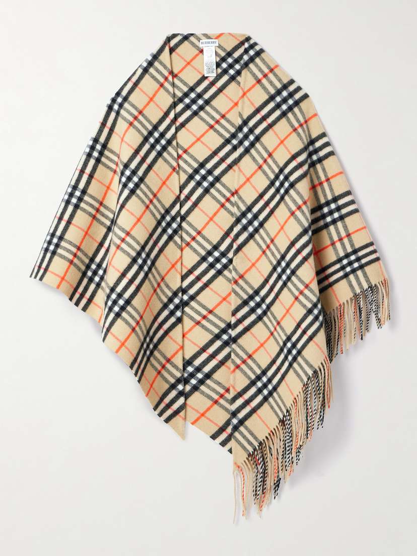 Burberry Fringed Checked Wool And Cashmere-blend Cape