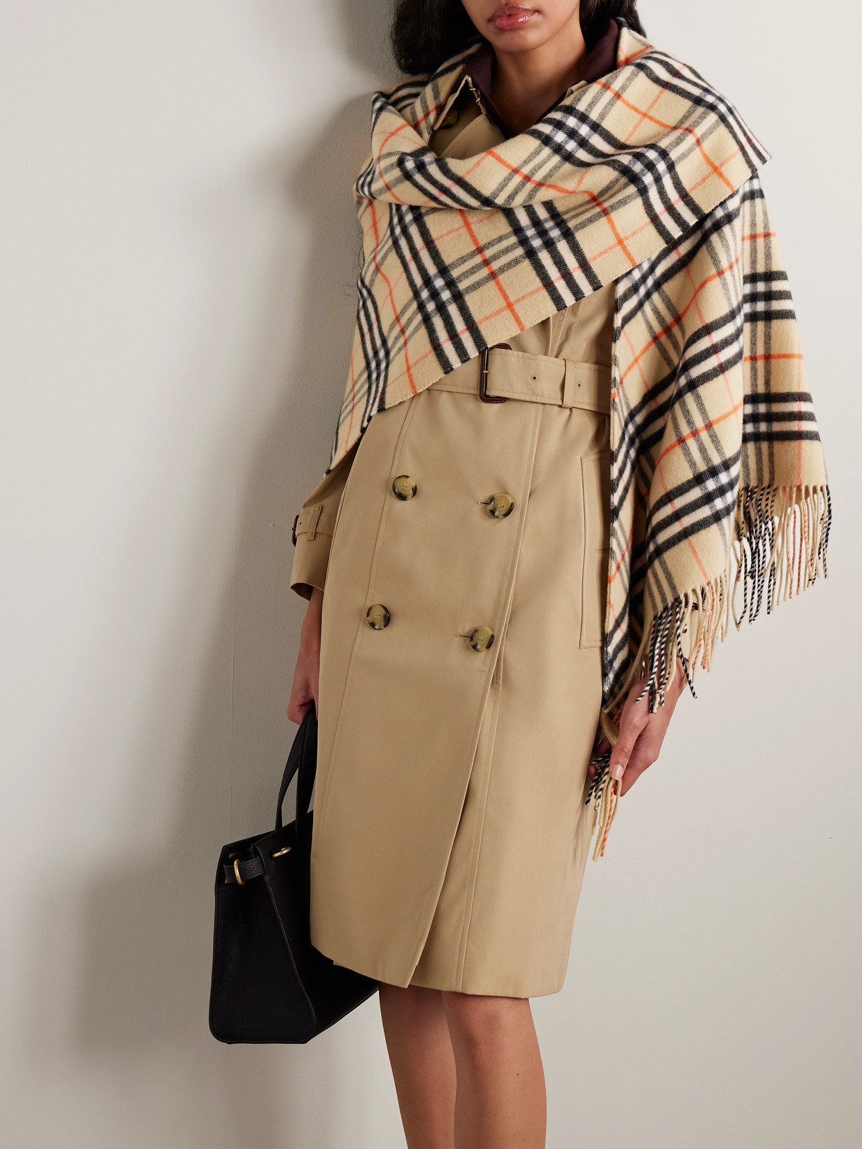 Burberry Fringed Checked Wool And Cashmere-blend Cape