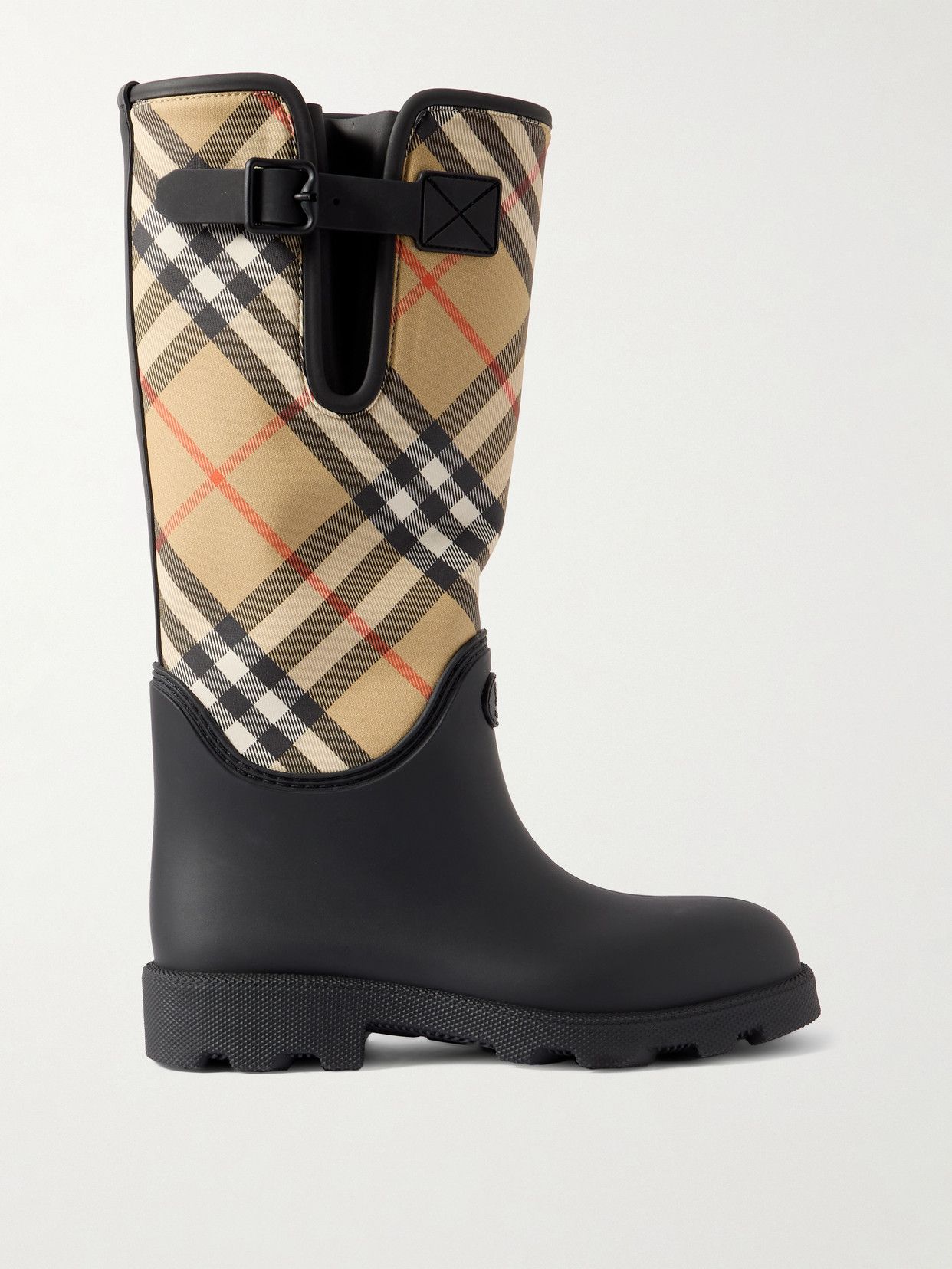 Burberry Rubber Marsh Checked Nylon And Rubber Rain Boots In Black