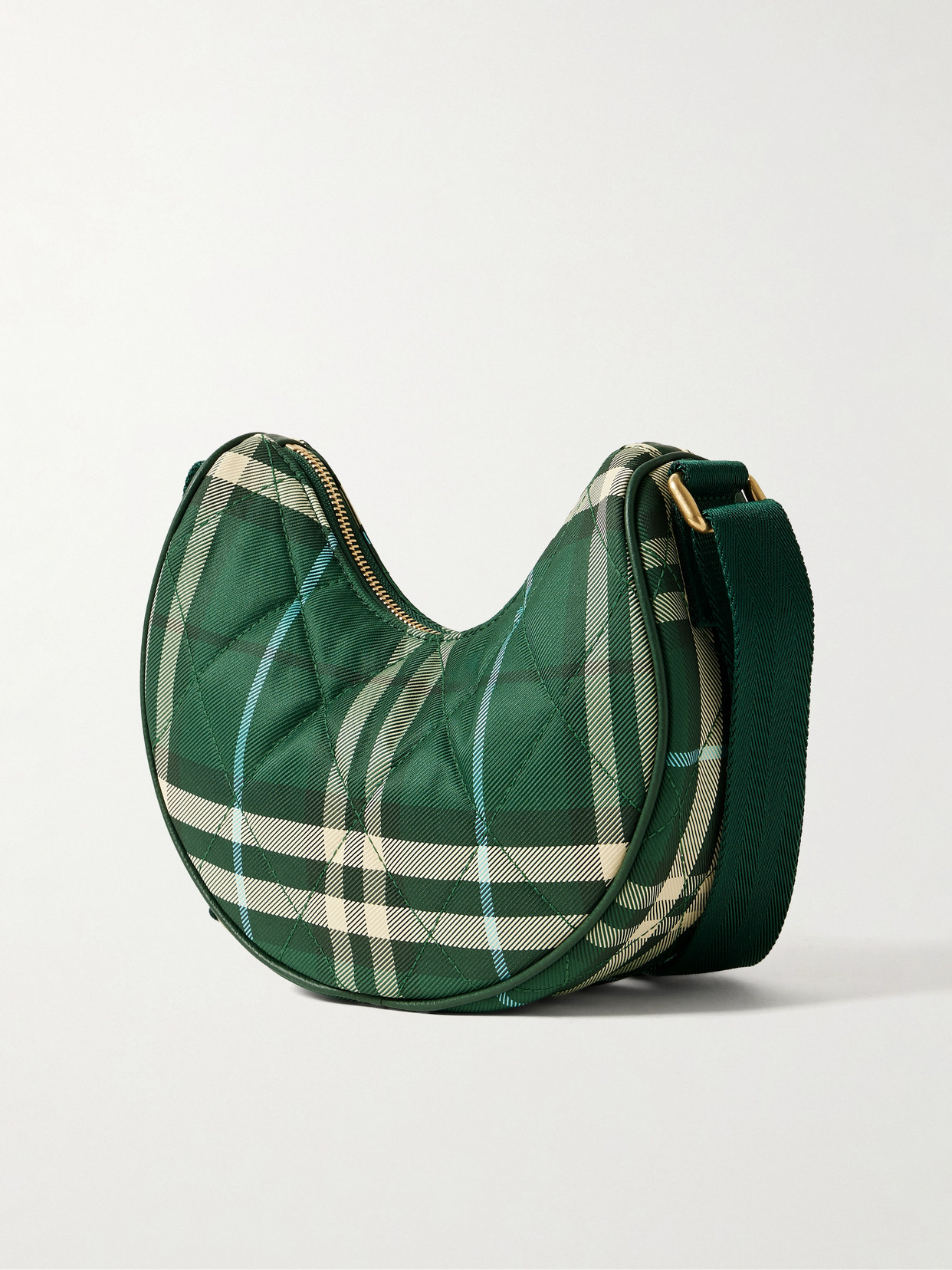 Burberry Leather-trimmed Quilted Checked Twill Shoulder Bag In Green