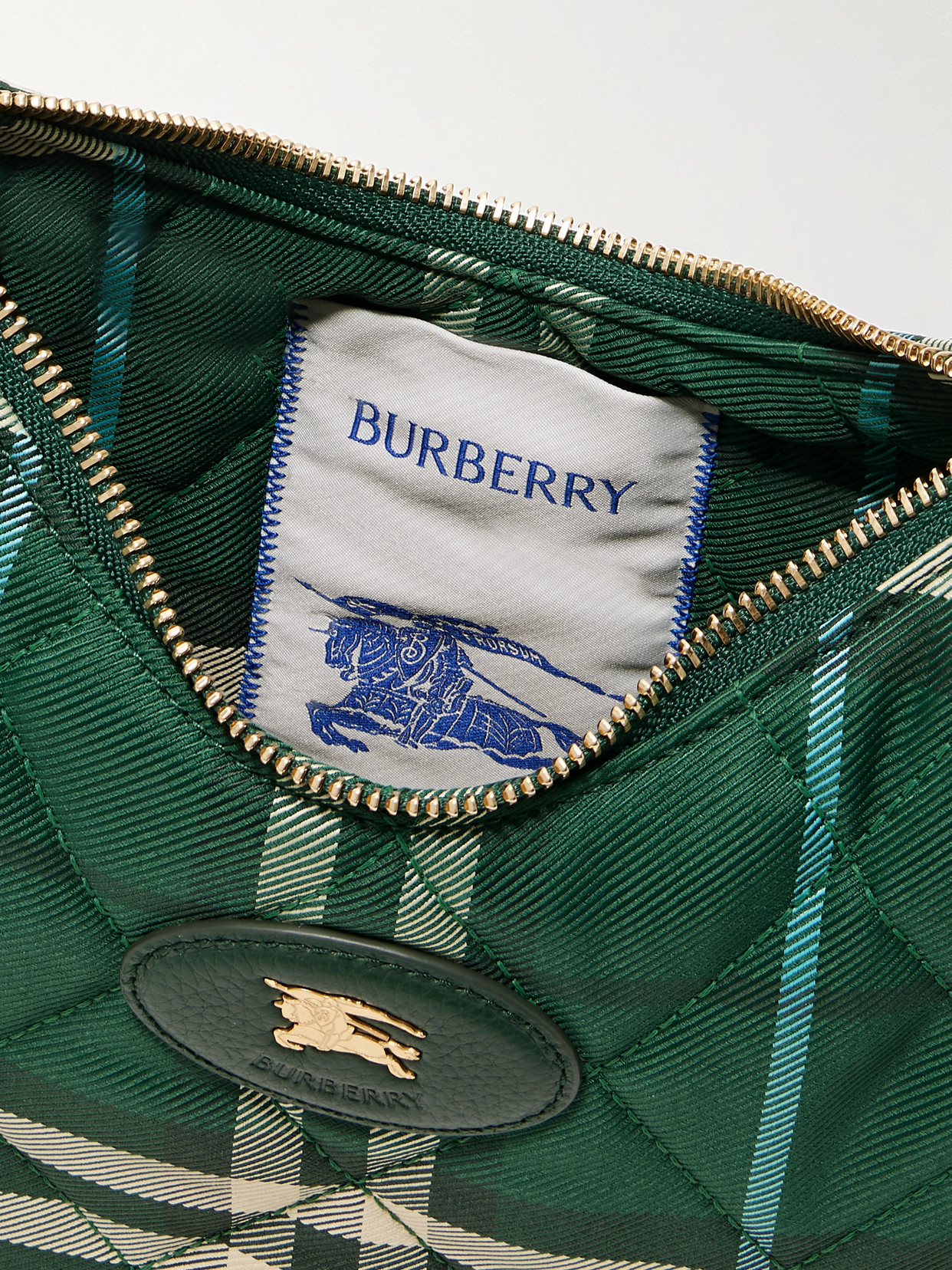 Burberry Leather-trimmed Quilted Checked Twill Shoulder Bag In Green