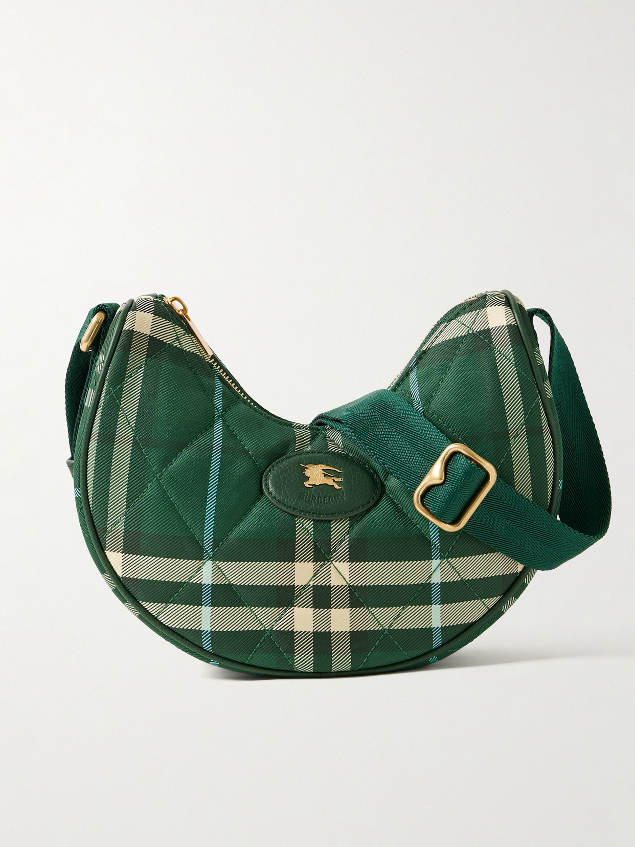 Burberry Leather-trimmed Quilted Checked Twill Shoulder Bag In Green