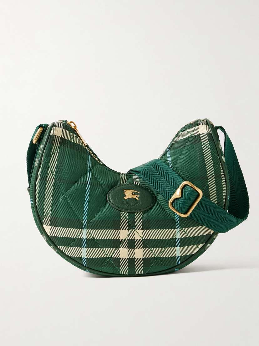 Burberry Leather-trimmed Quilted Checked Twill Shoulder Bag