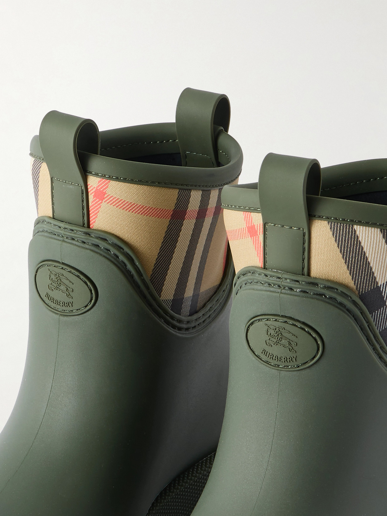 Burberry Marsh Stamp Checked Nylon-paneled Rubber Ankle Boots In Black