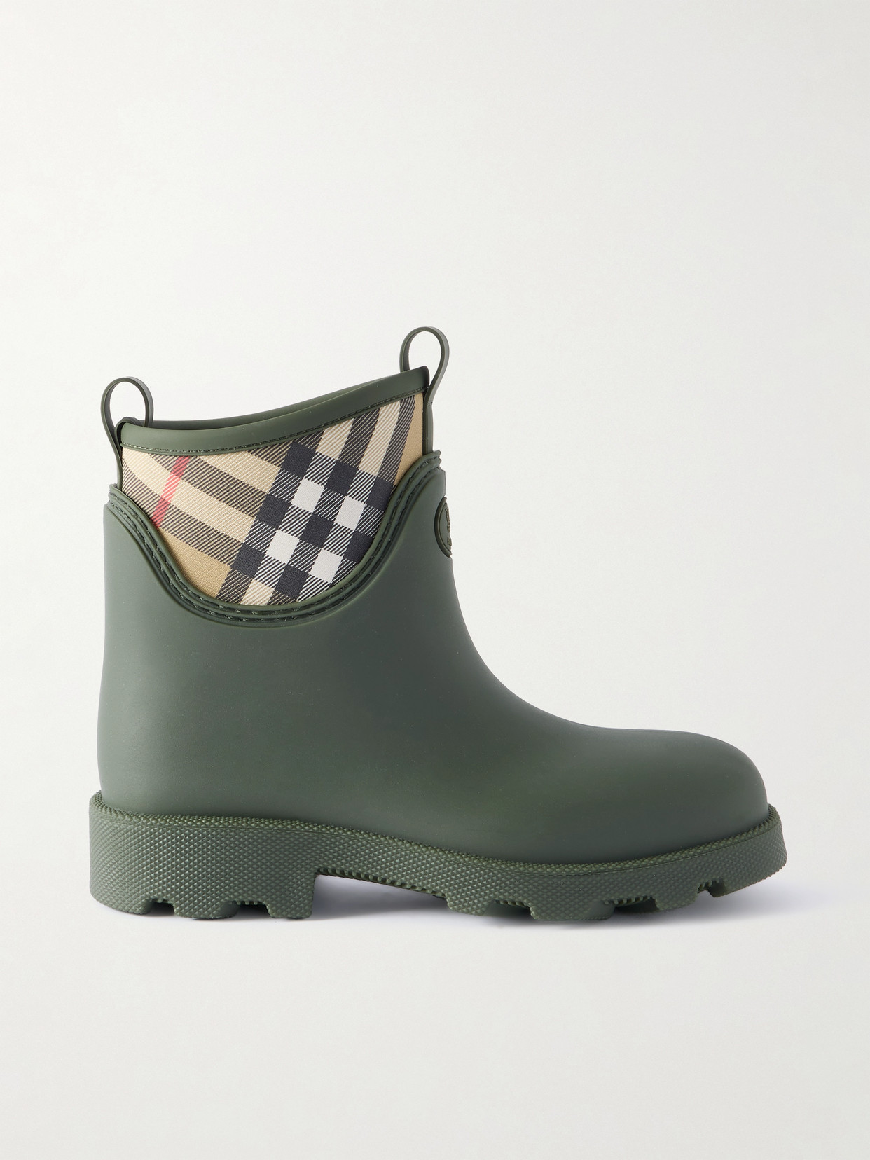 Burberry Checked Nylon-paneled Rubber Ankle Boots In Green