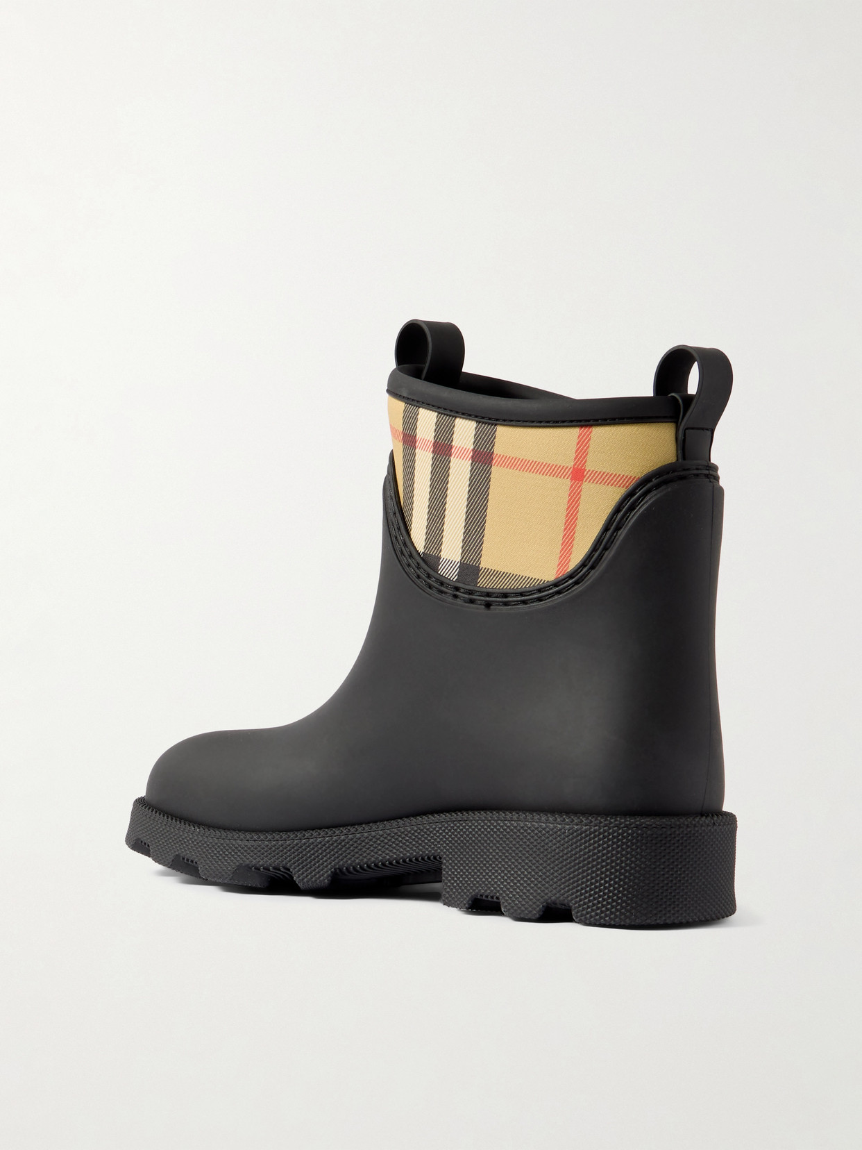Burberry Marsh Stamp Checked Nylon-paneled Rubber Ankle Boots In Black