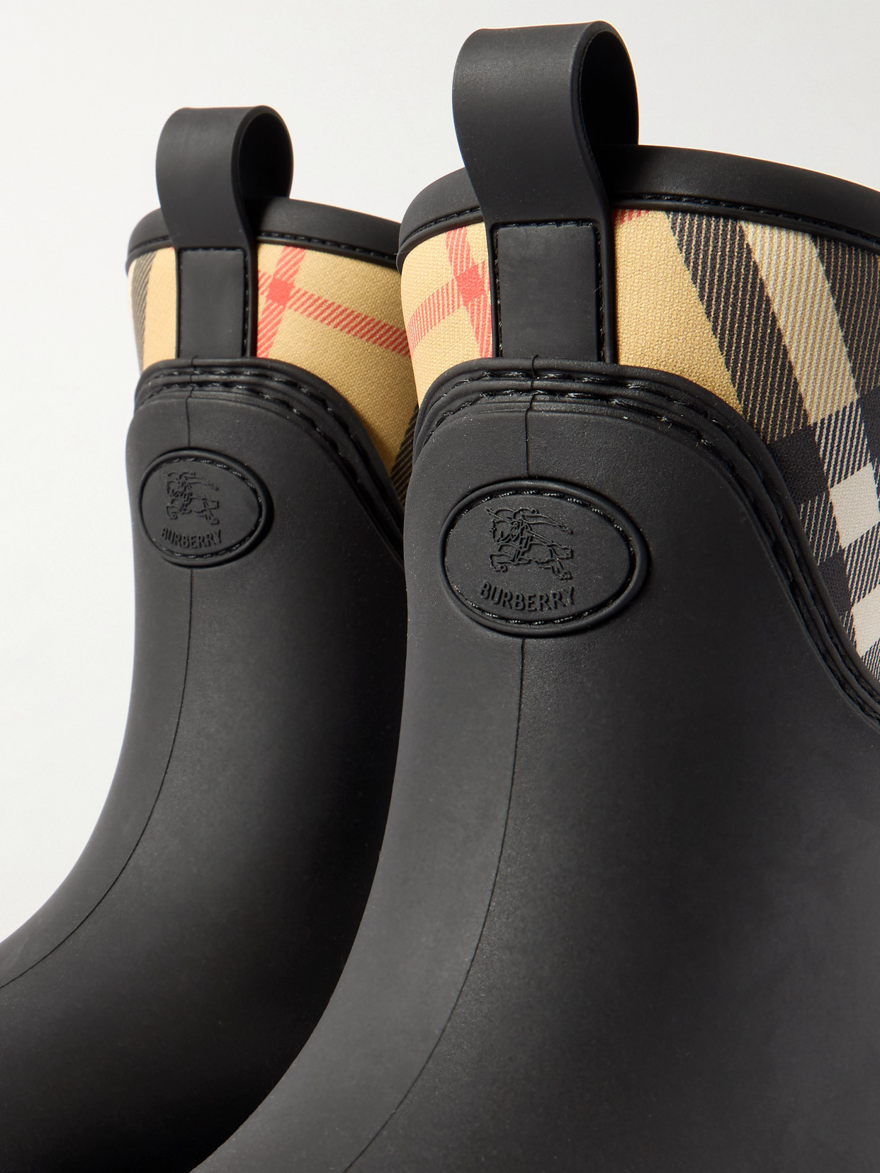 Burberry Marsh Stamp Checked Nylon-paneled Rubber Ankle Boots In Black