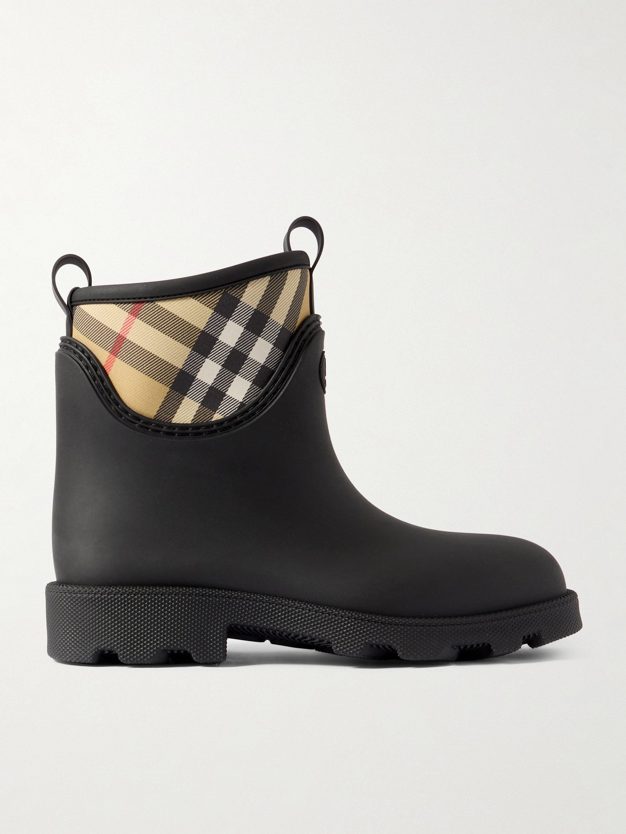 Burberry Marsh Stamp Checked Nylon-paneled Rubber Ankle Boots In Black