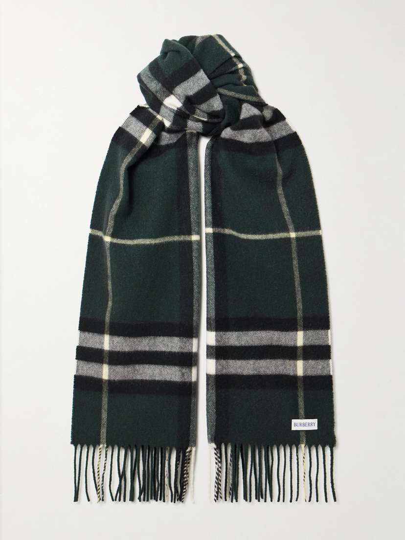 Burberry Fringed Checked Cashmere Scarf