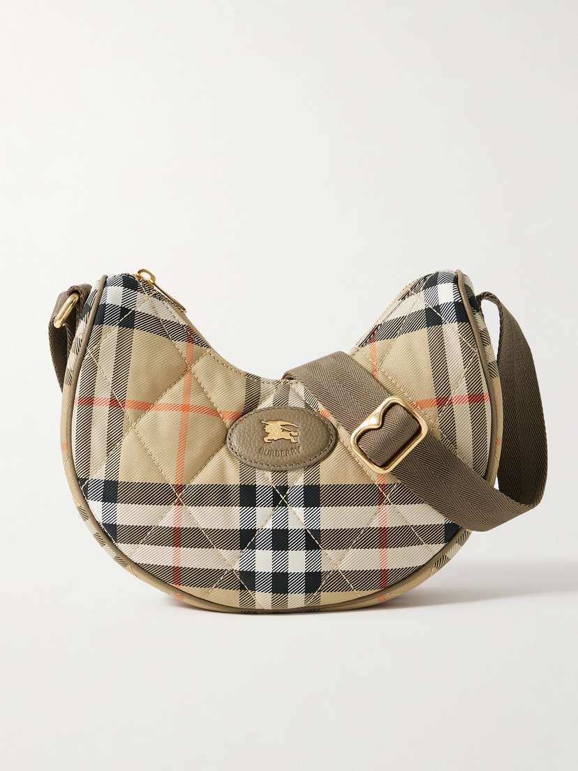 Burberry Leather-trimmed Quilted Checked Twill Shoulder Bag