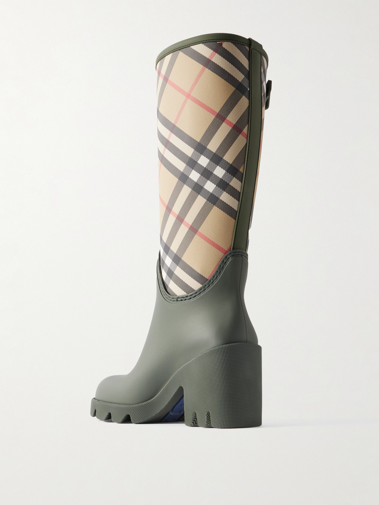 Burberry Checked Canvas-trimmed Tpu Rain Boots In Green