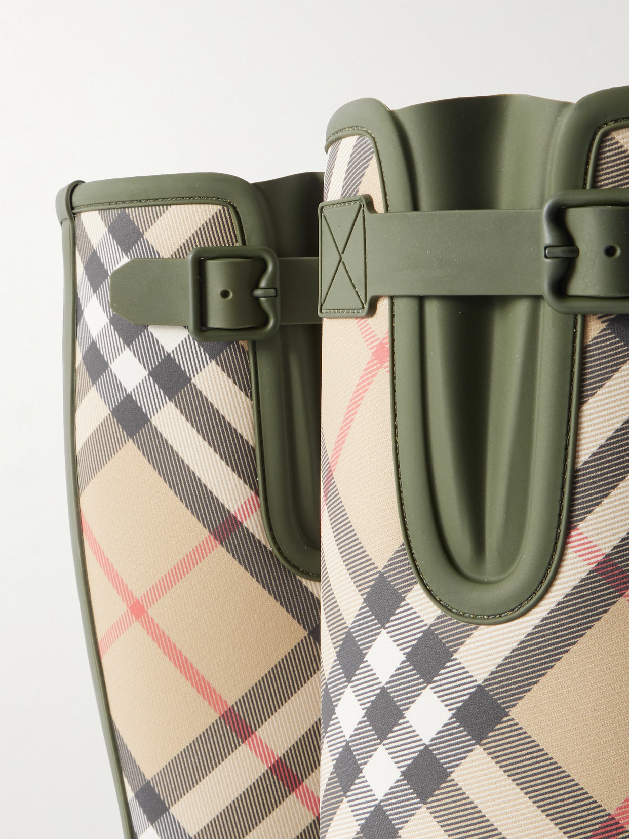 Burberry Checked Canvas-trimmed Tpu Rain Boots In Green