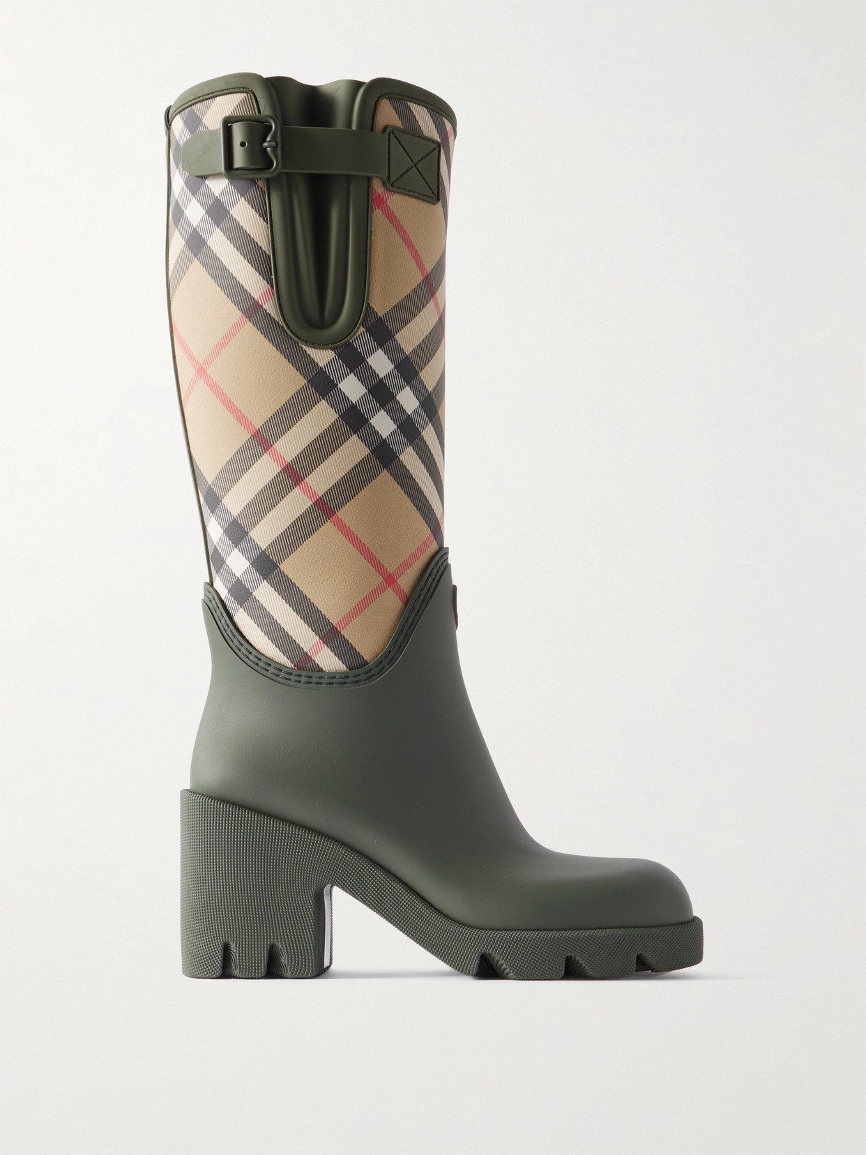 Burberry Checked Canvas-trimmed Tpu Rain Boots In Green