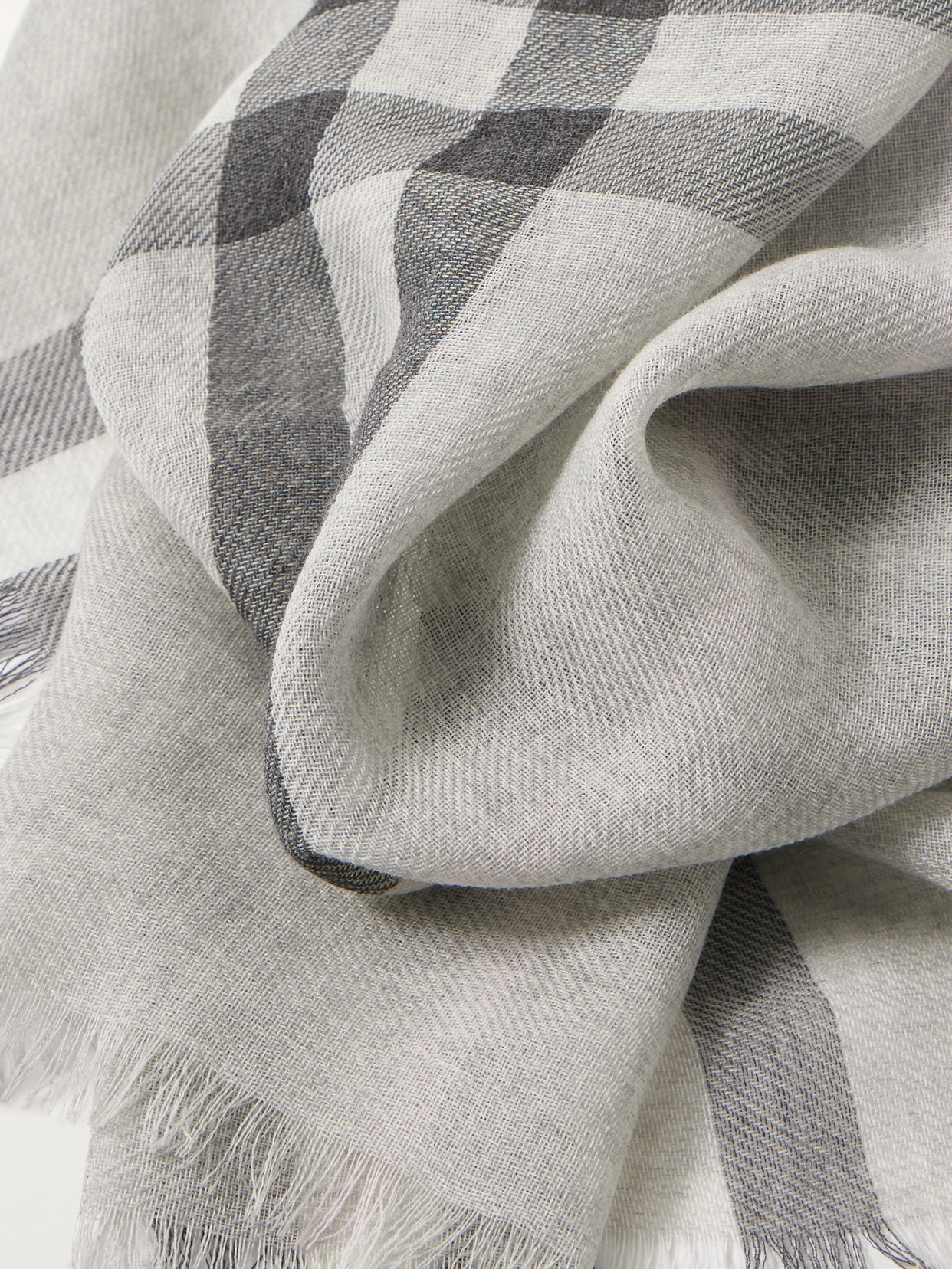 Burberry Fringed Checked Wool Scarf