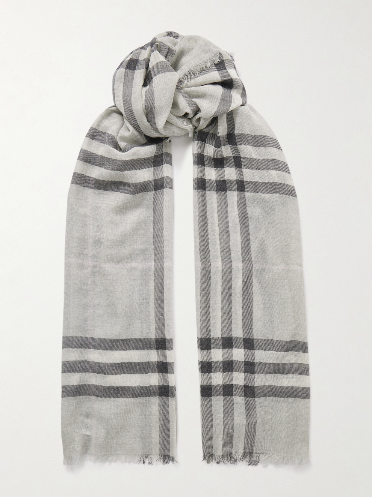 Burberry Fringed Checked Wool Scarf