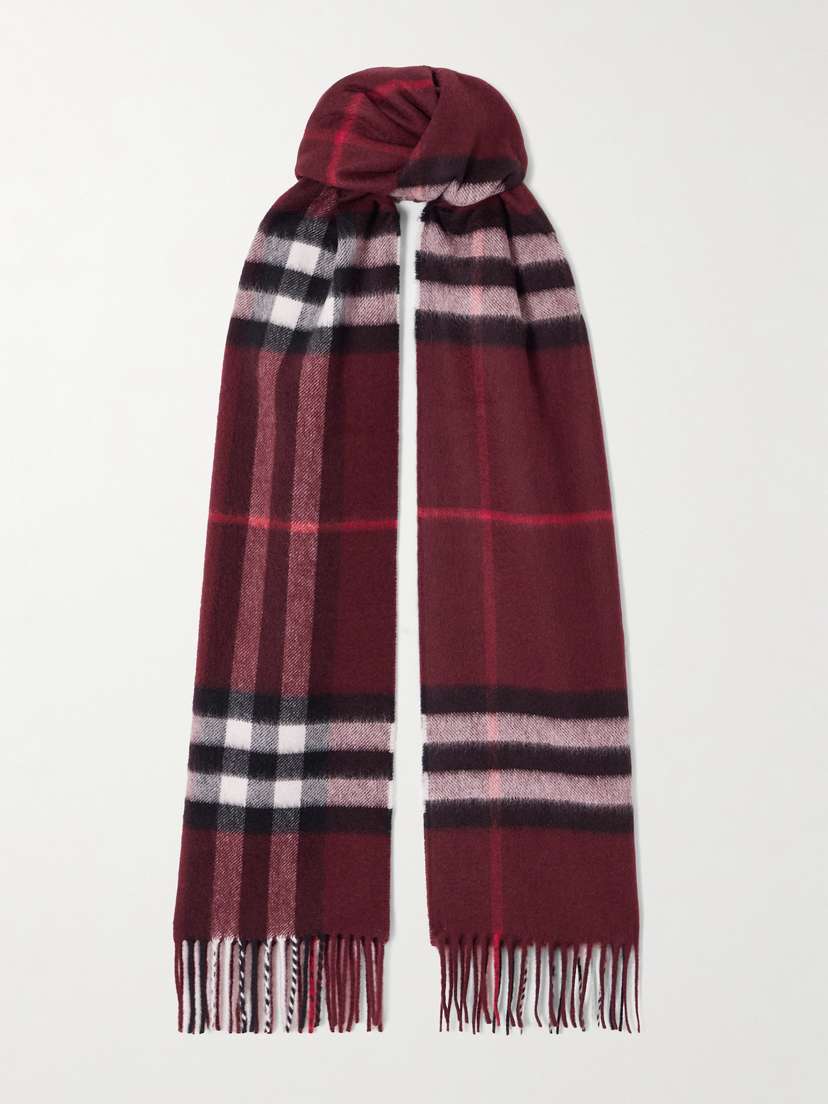 Burberry Fringed Checked Cashmere Scarf