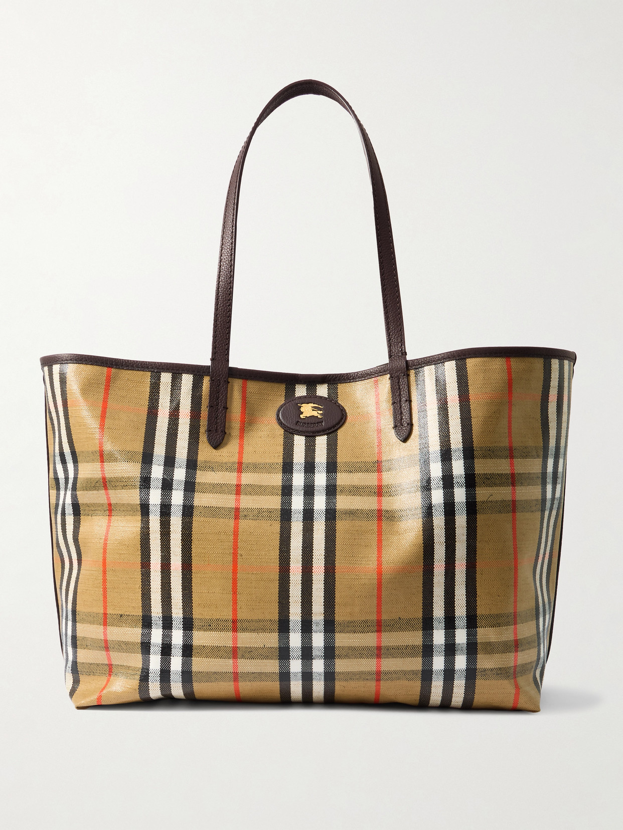 Burberry Highlands Checked Coated-canvas Tote In Neutral