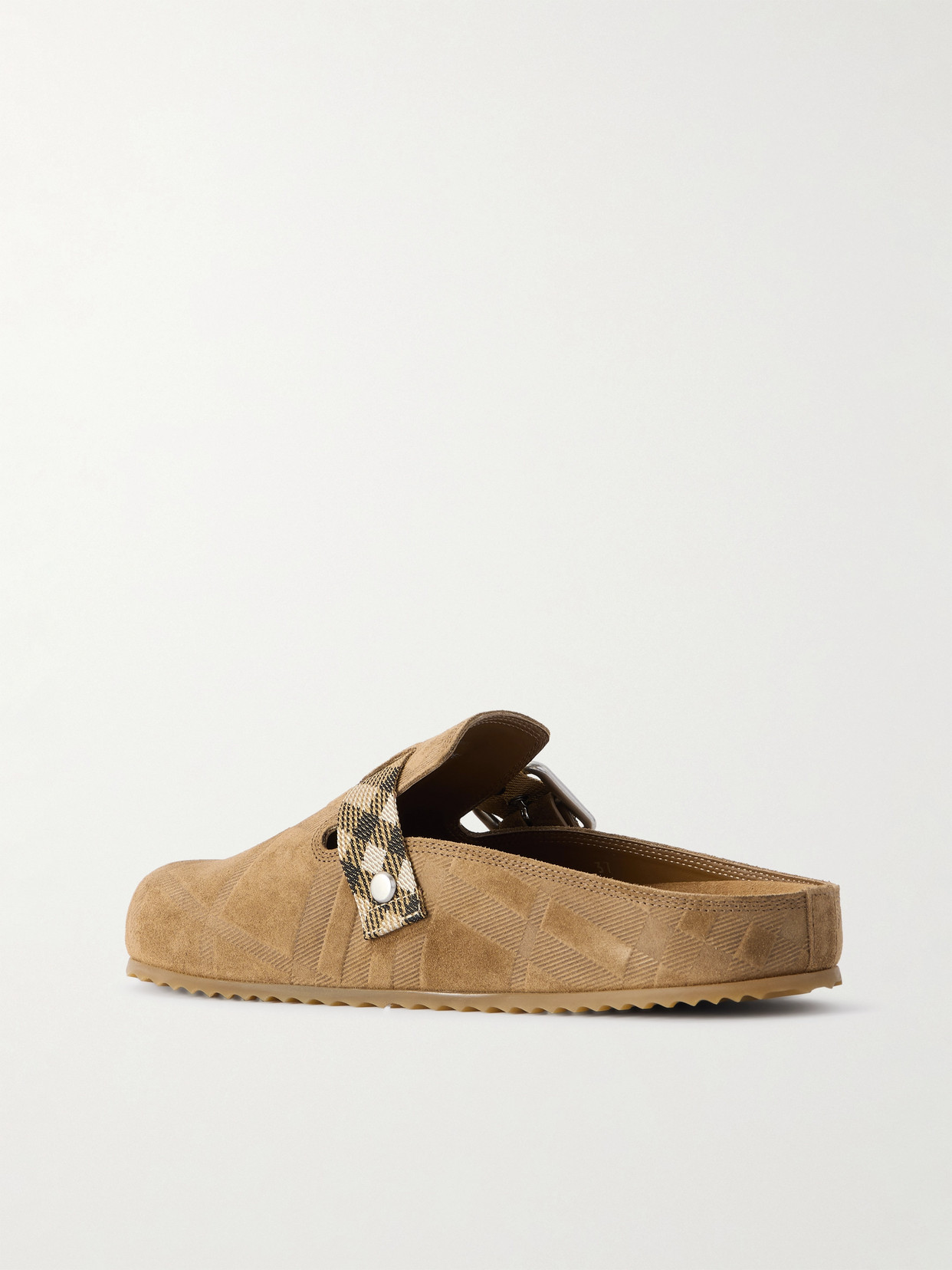 Burberry Urchin Canvas-jacquard Trimmed Textured-suede Clogs