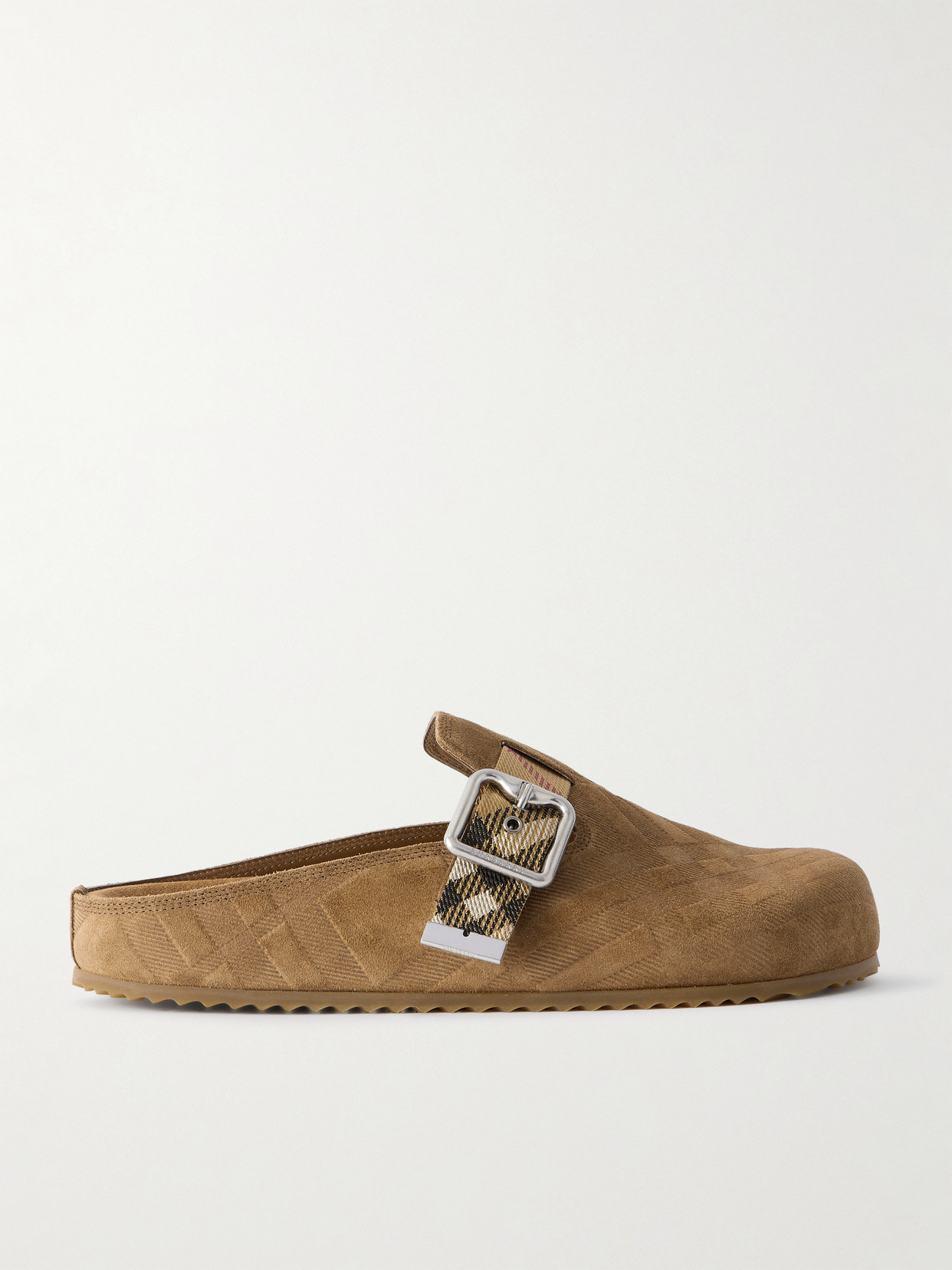 Burberry Urchin Canvas-jacquard Trimmed Textured-suede Clogs In Neutral