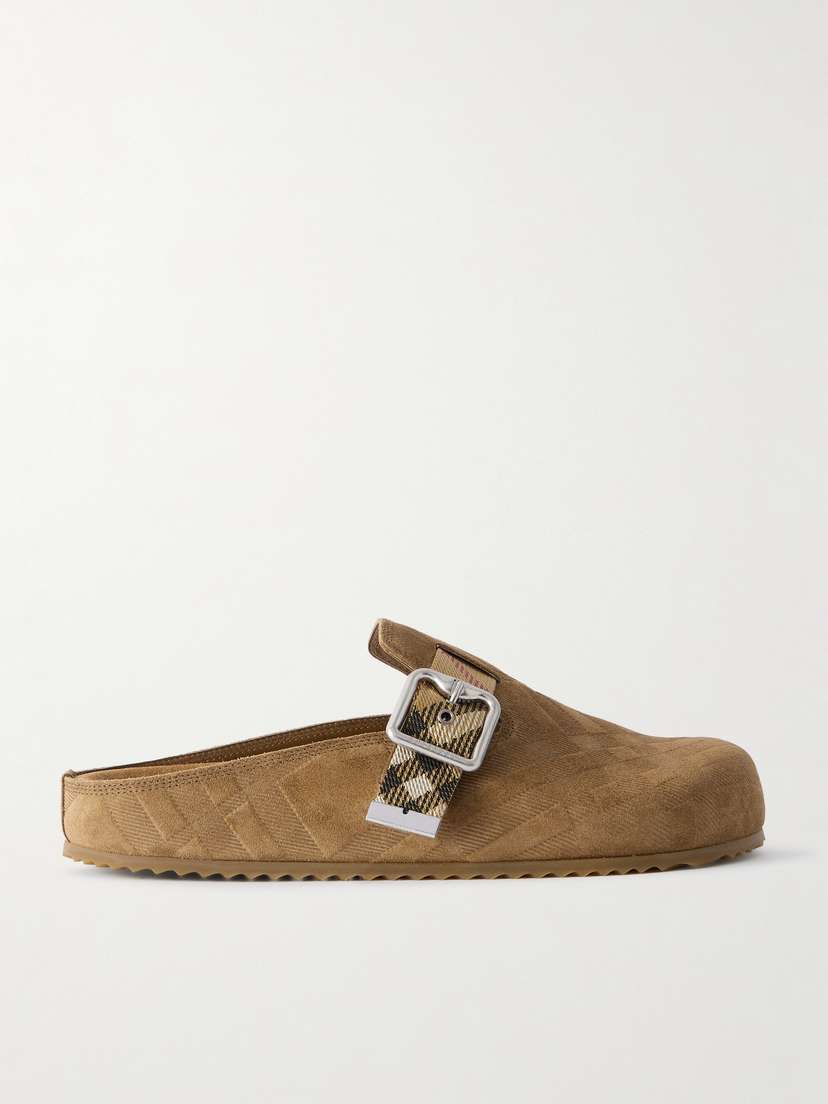 Burberry Urchin Canvas-jacquard Trimmed Textured-suede Clogs