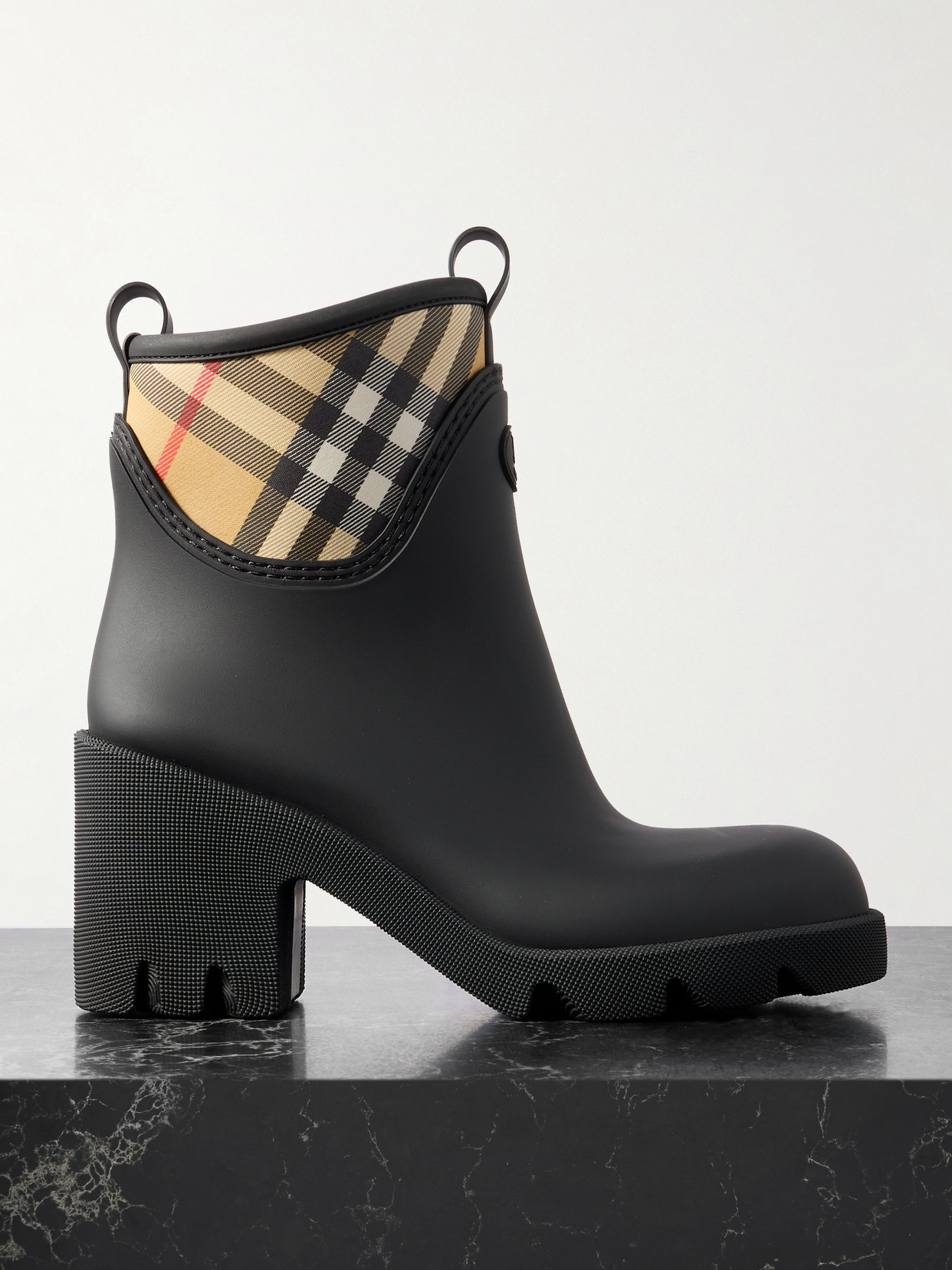 Burberry Marsh Stamp Checked Nylon-trimmed Rubber Ankle Boots In Black