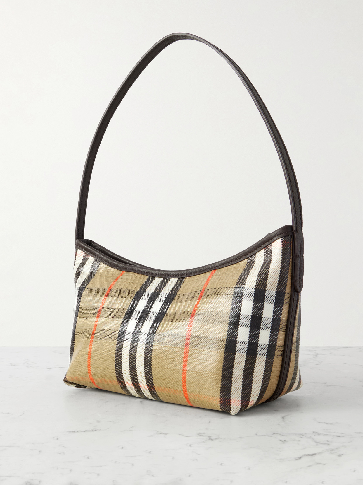 Burberry Leather-trimmed Checked Canvas Shoulder Bag In Neutral